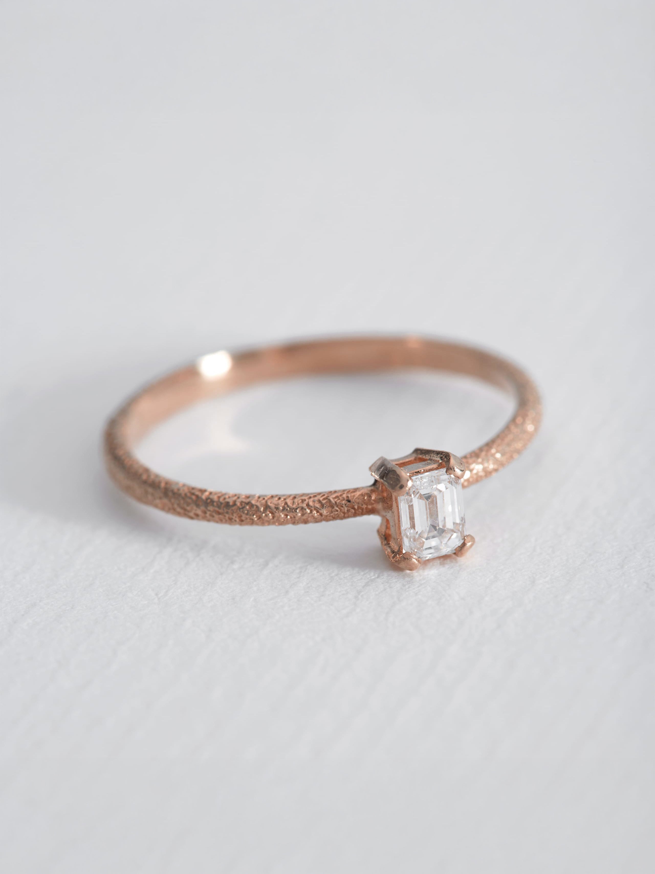 Bee Texture Ring with 0.25ct Emerald Cut Diamond - image 11 | 18ct rose gold