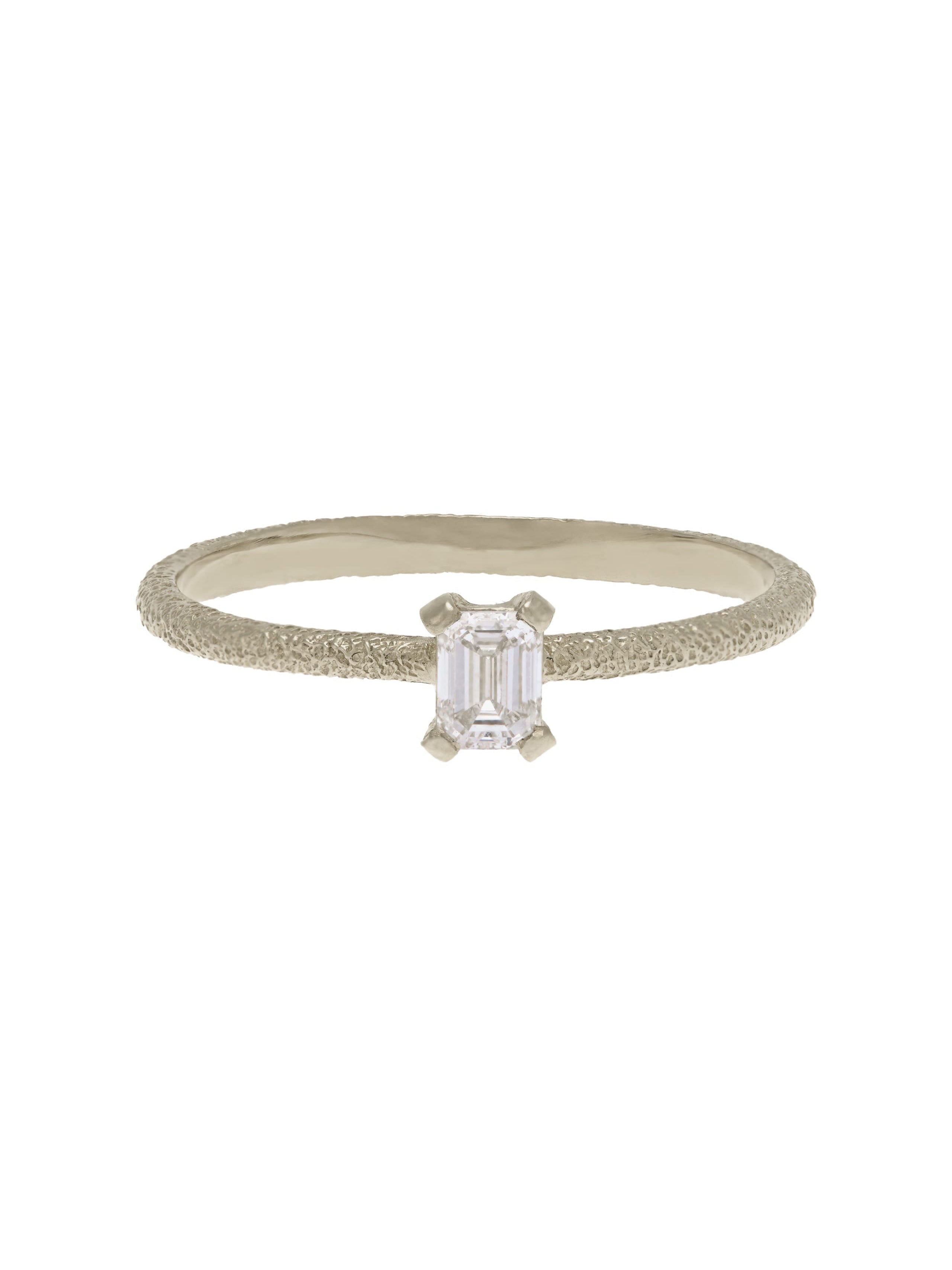 Bee Texture Ring with 0.25ct Emerald Cut Diamond - image 9 | 18ct white gold