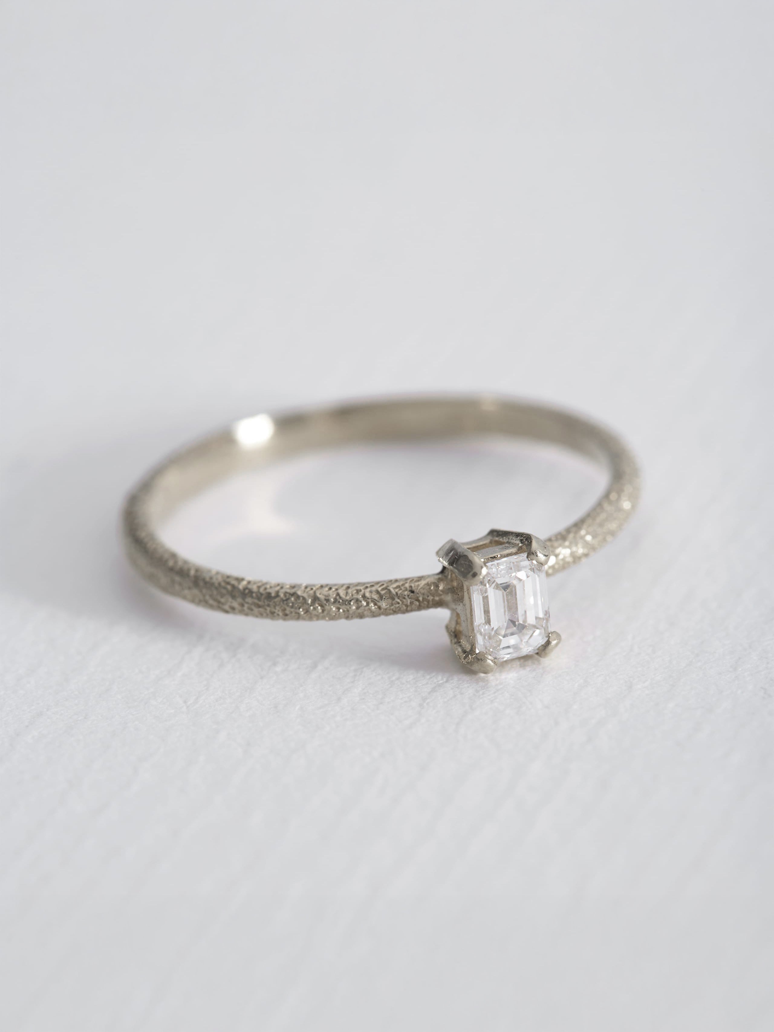 Bee Texture Ring with 0.25ct Emerald Cut Diamond - image 8 | 18ct white gold