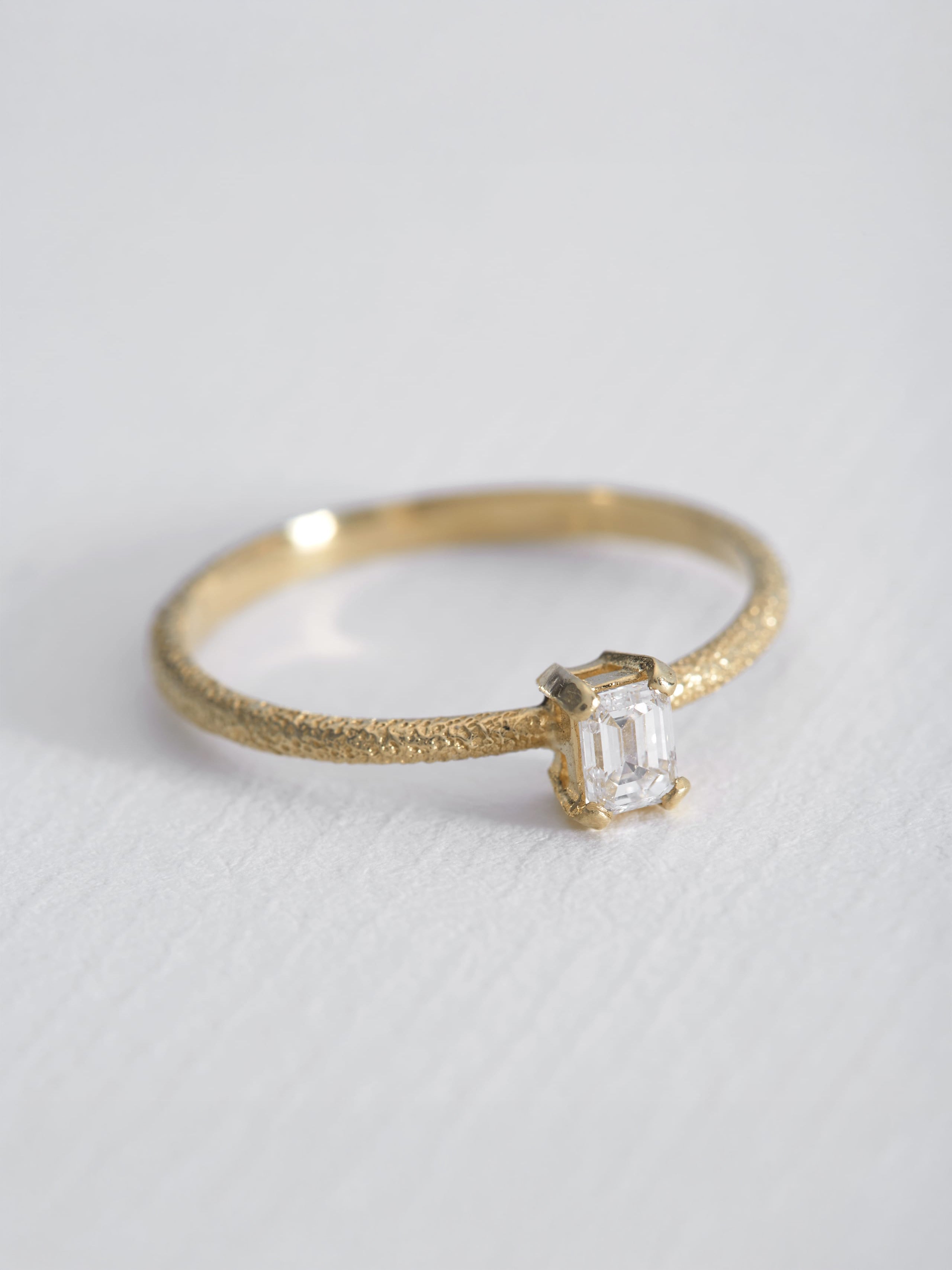 Bee Texture Ring with 0.25ct Emerald Cut Diamond - image 4 | 18ct yellow gold