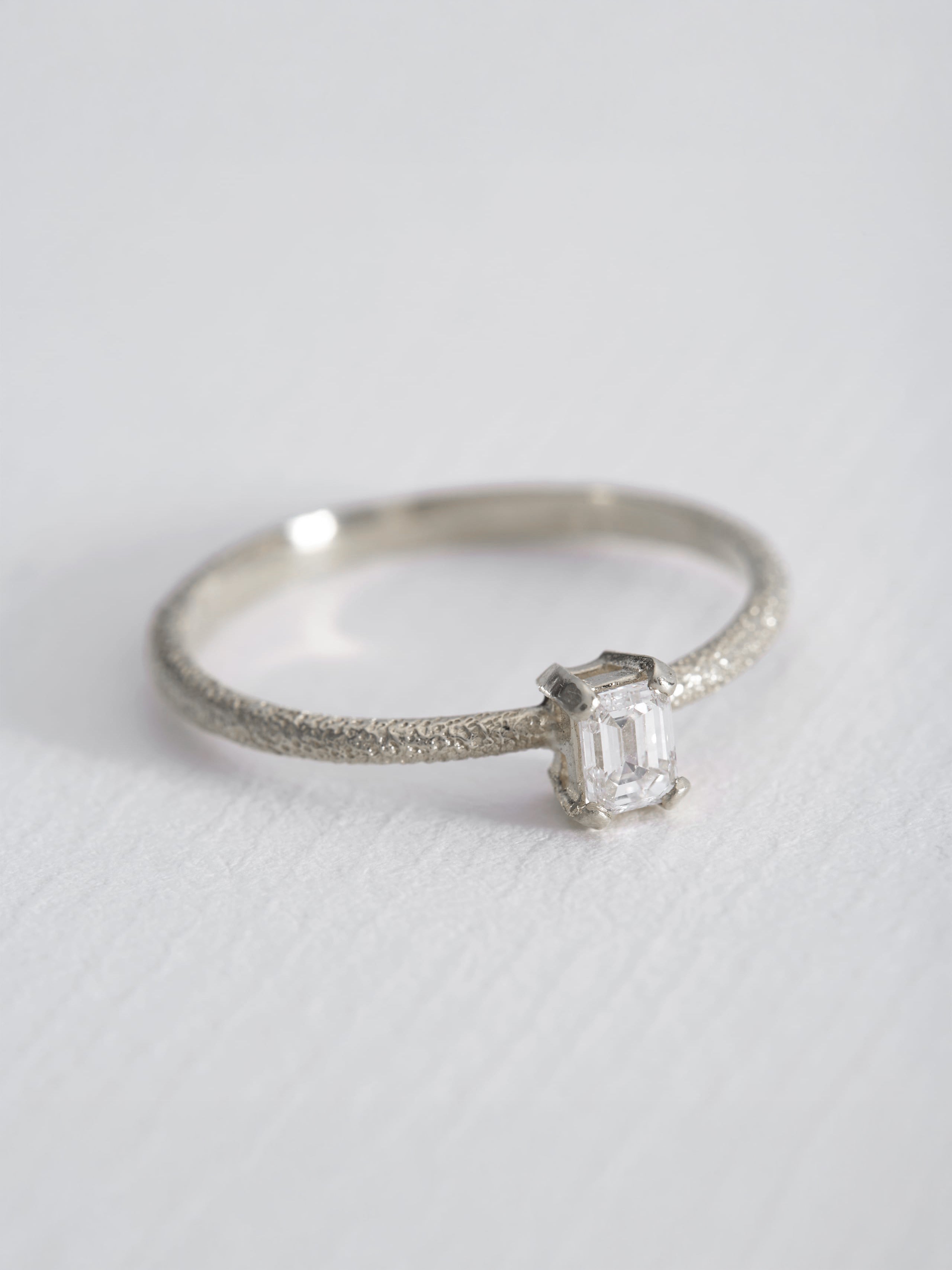 Bee Texture Ring with 0.25ct Emerald Cut Diamond - image 14 | platinum