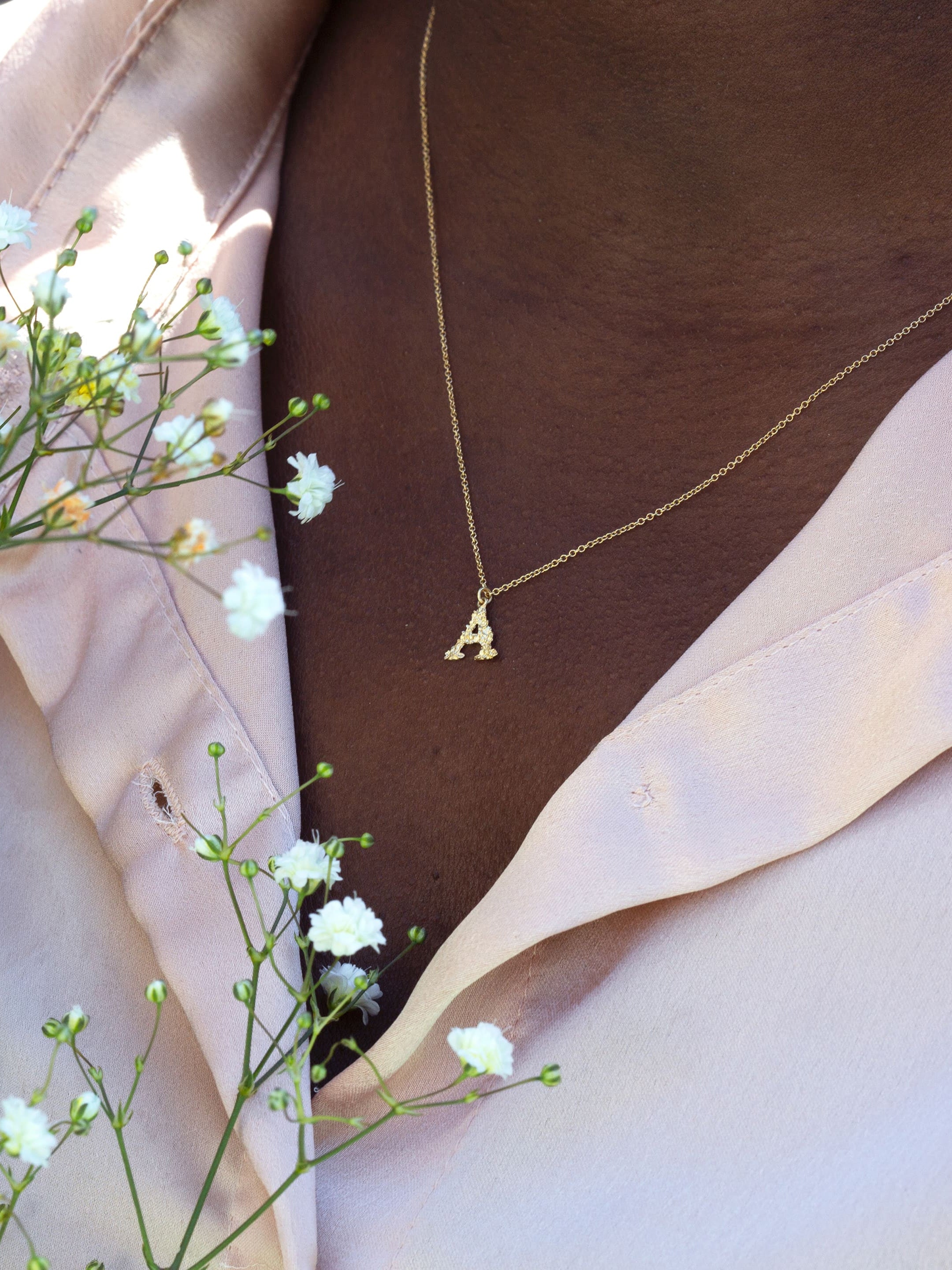 Teeny Tiny Floral Letter A Necklace - image 2