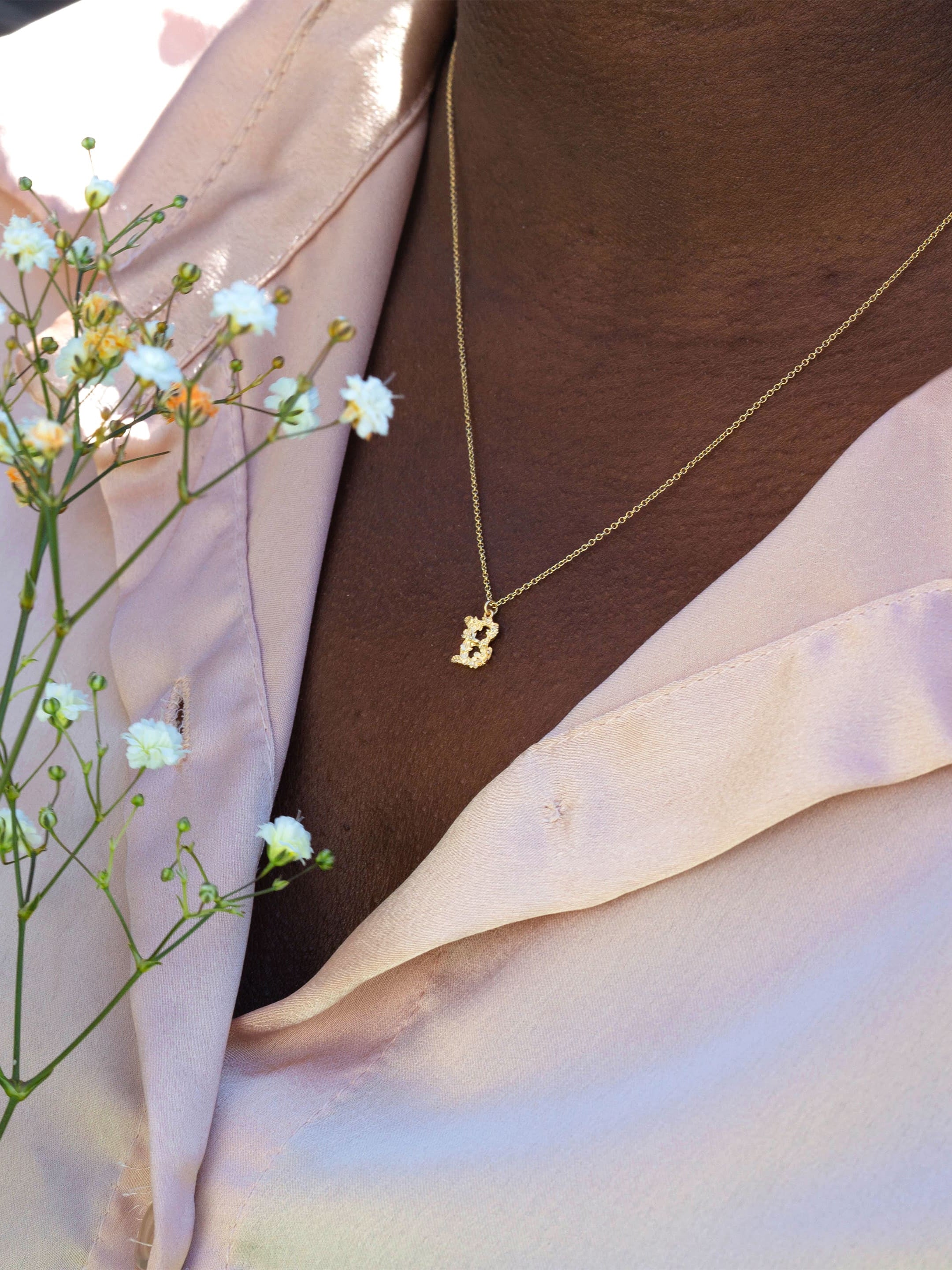 Teeny Tiny Floral Letter B Necklace - image 2