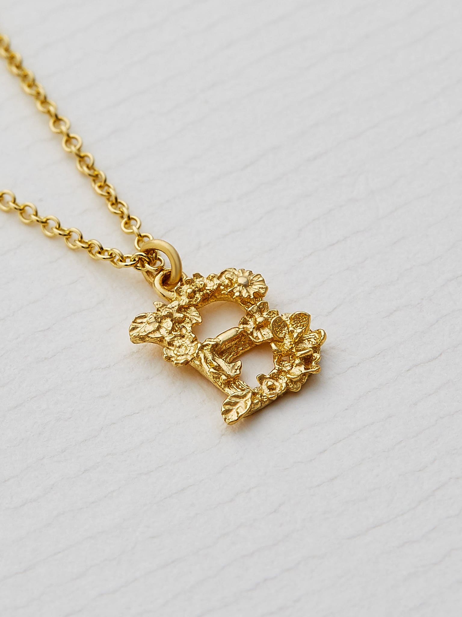 Teeny Tiny Floral Letter B Necklace - image 3 | 18ct yellow gold