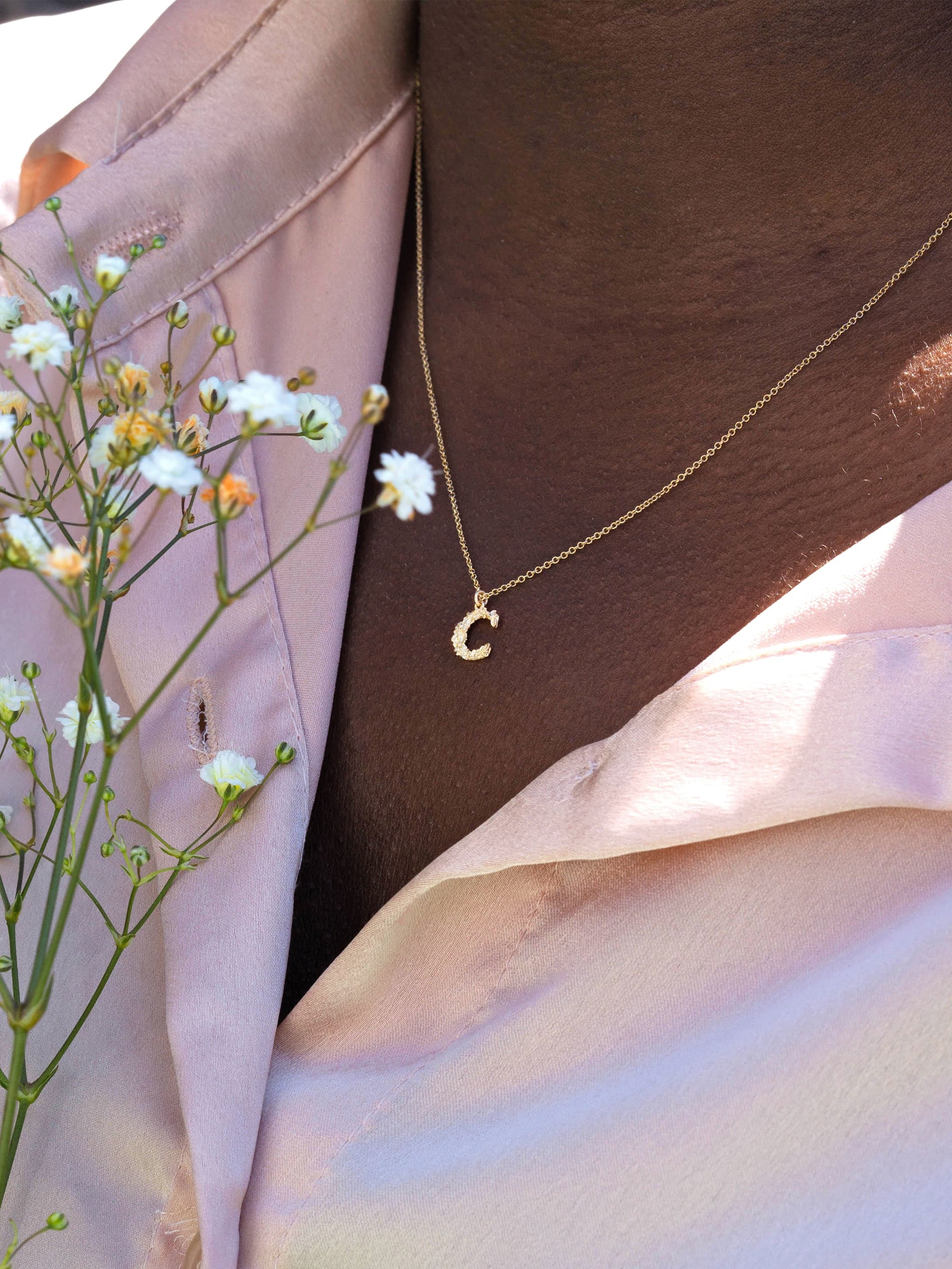 Teeny Tiny Floral Letter C Necklace - image 2