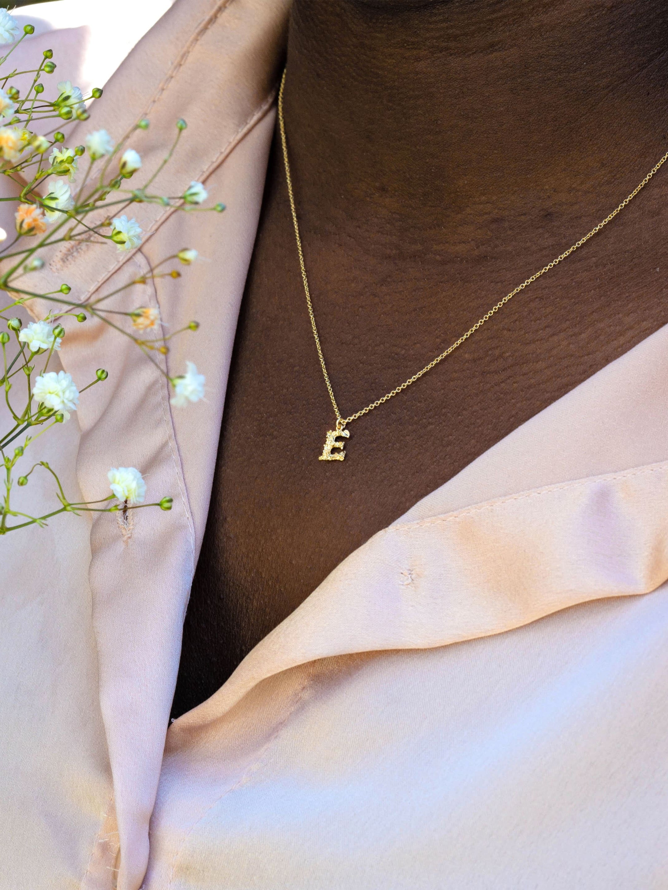 Teeny Tiny Floral Letter E Necklace - image 2