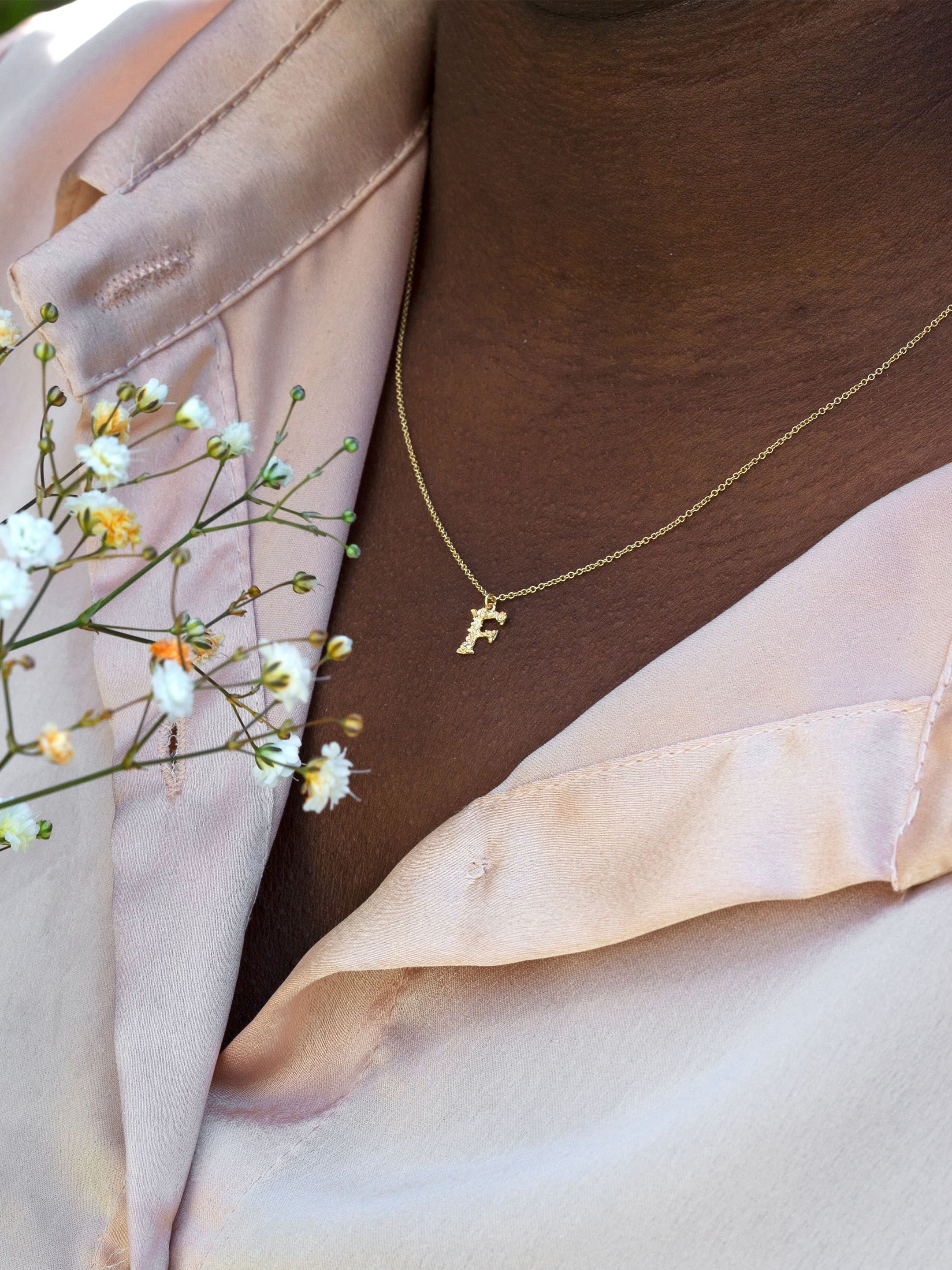 Teeny Tiny Floral Letter F Necklace - image 2