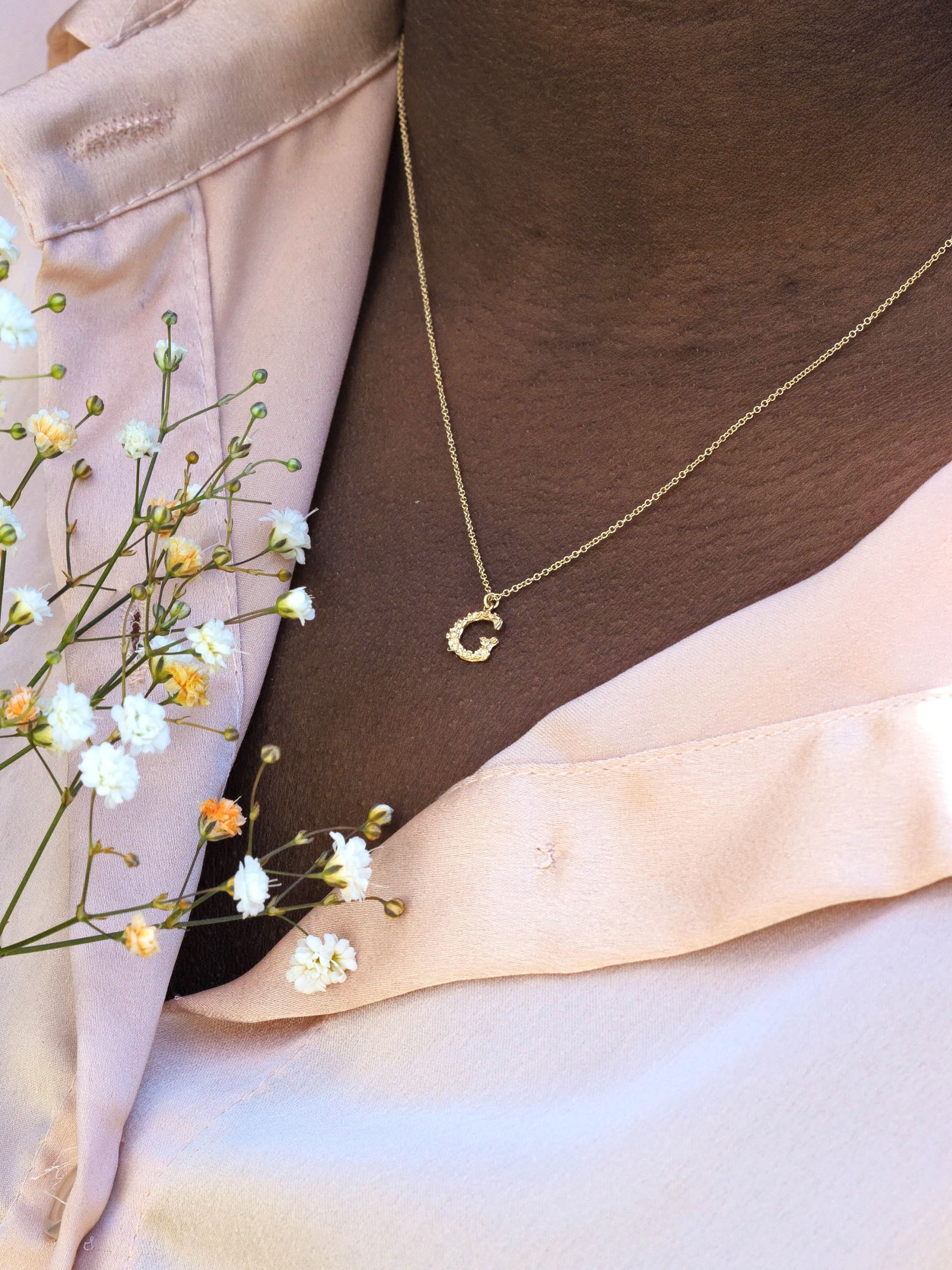 Teeny Tiny Floral Letter G Necklace - image 2