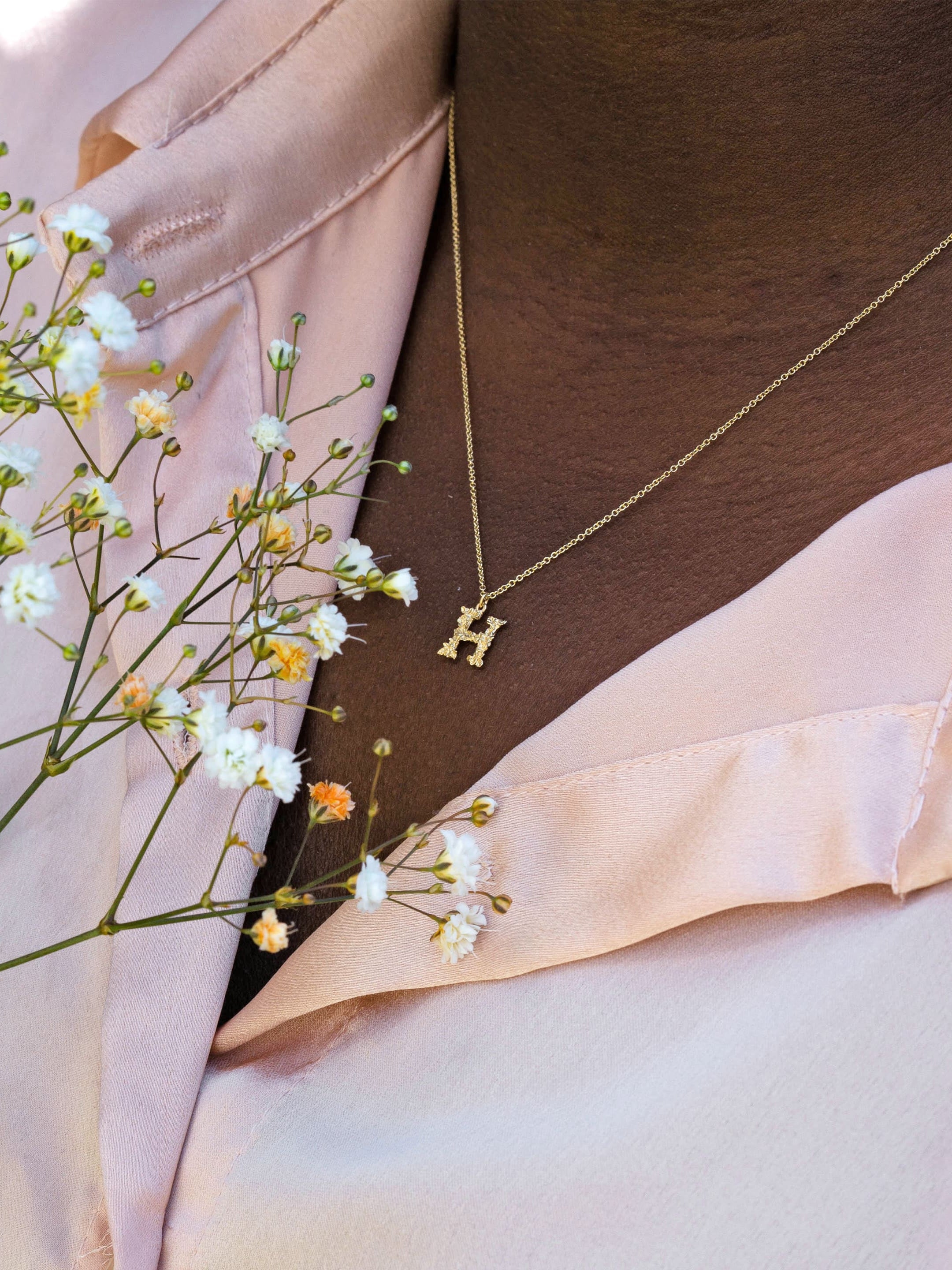 Teeny Tiny Floral Letter H Necklace - image 2