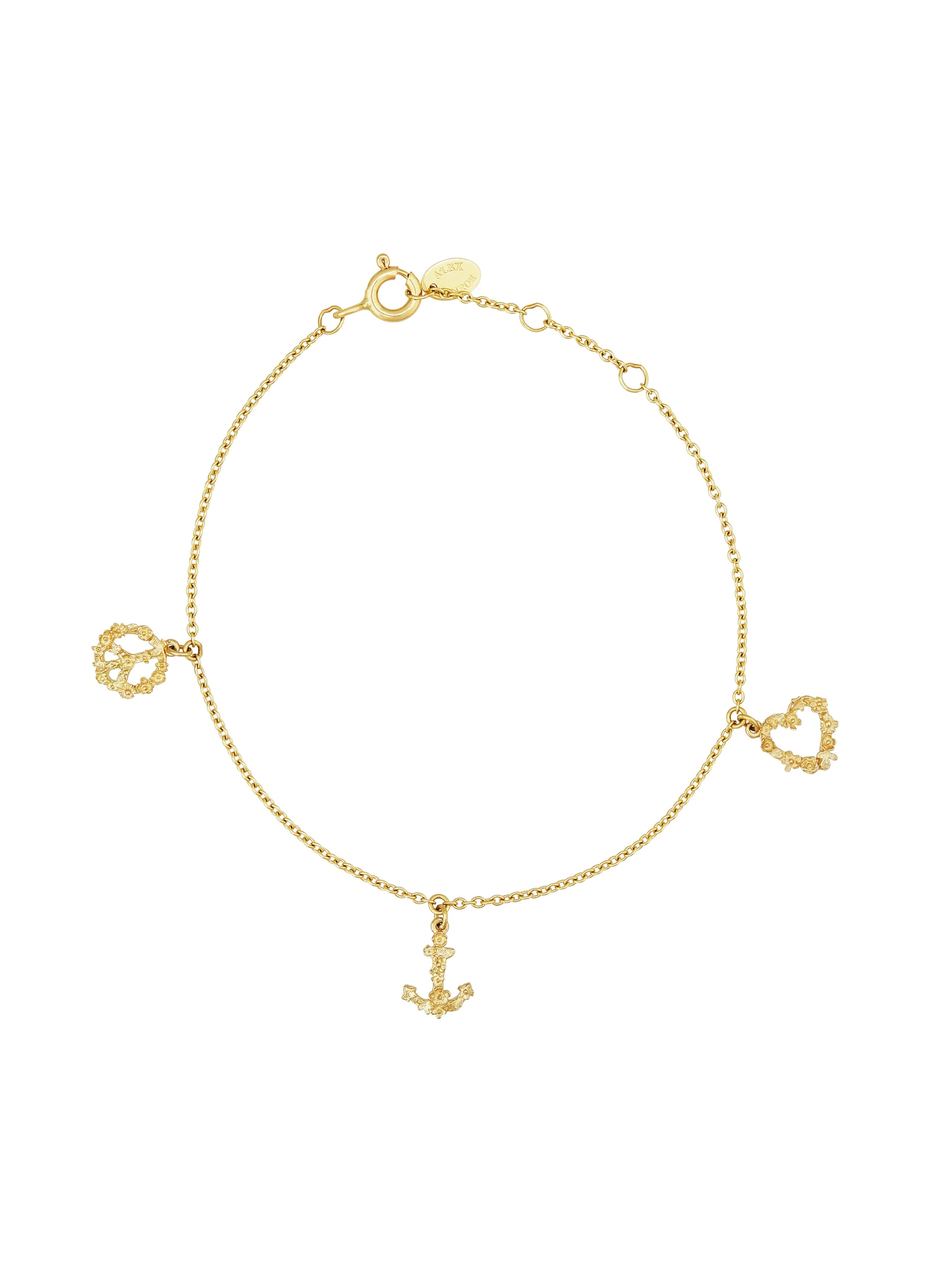 Tiny Floral Faith, Hope & Charity Charm Bracelet - image 1 | 18ct yellow gold