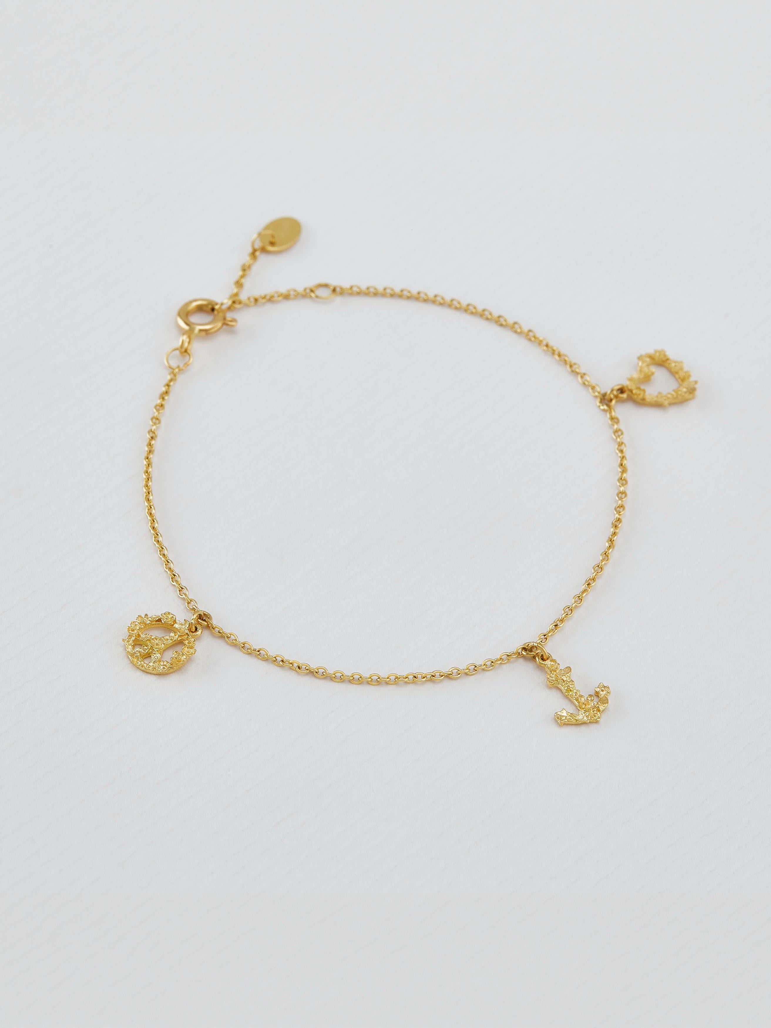 Tiny Floral Faith, Hope & Charity Charm Bracelet - image 3 | 18ct yellow gold
