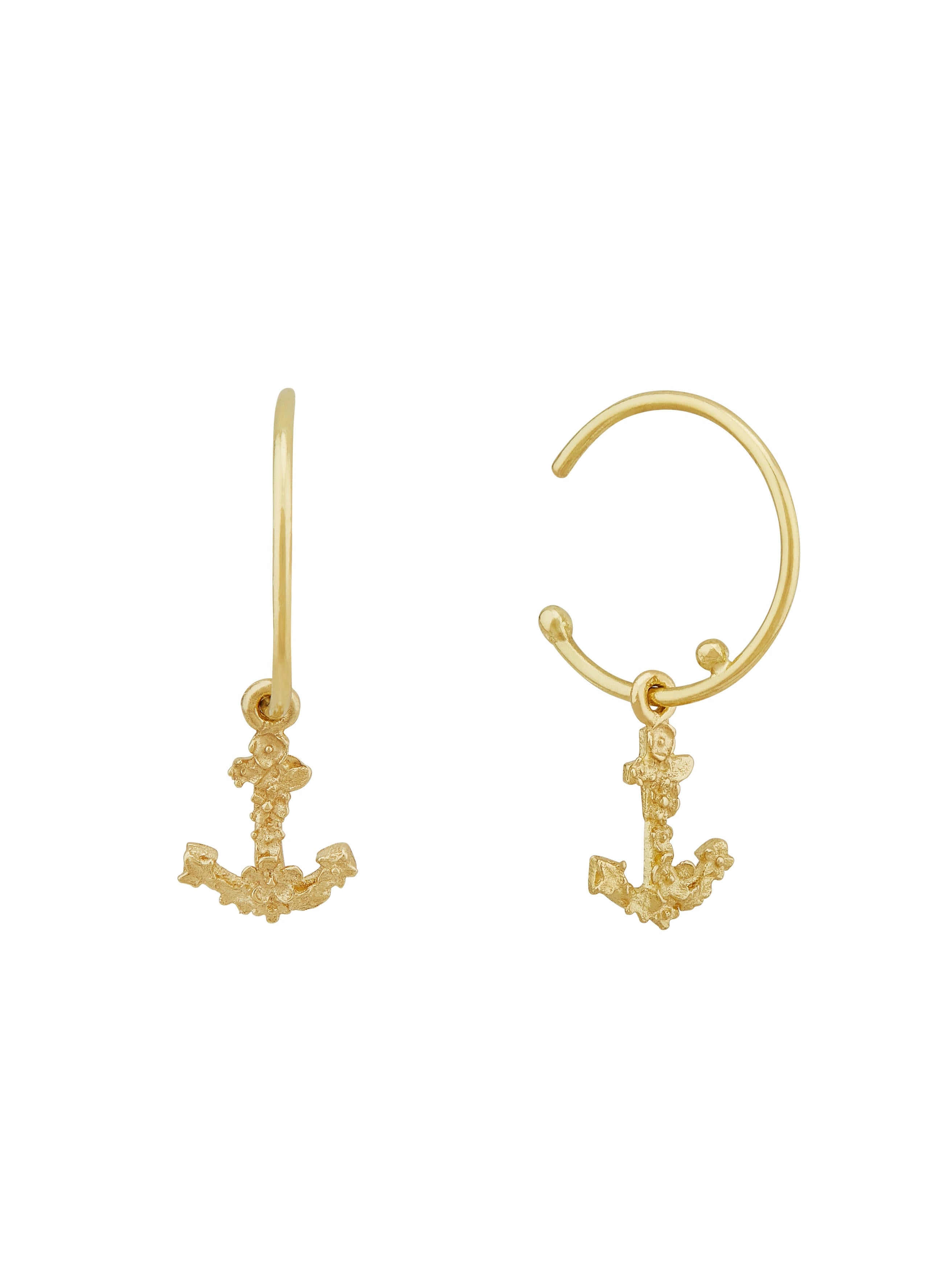 Tiny Floral Anchor "Hope" Hoop Earrings - image 1 | 18ct yellow gold