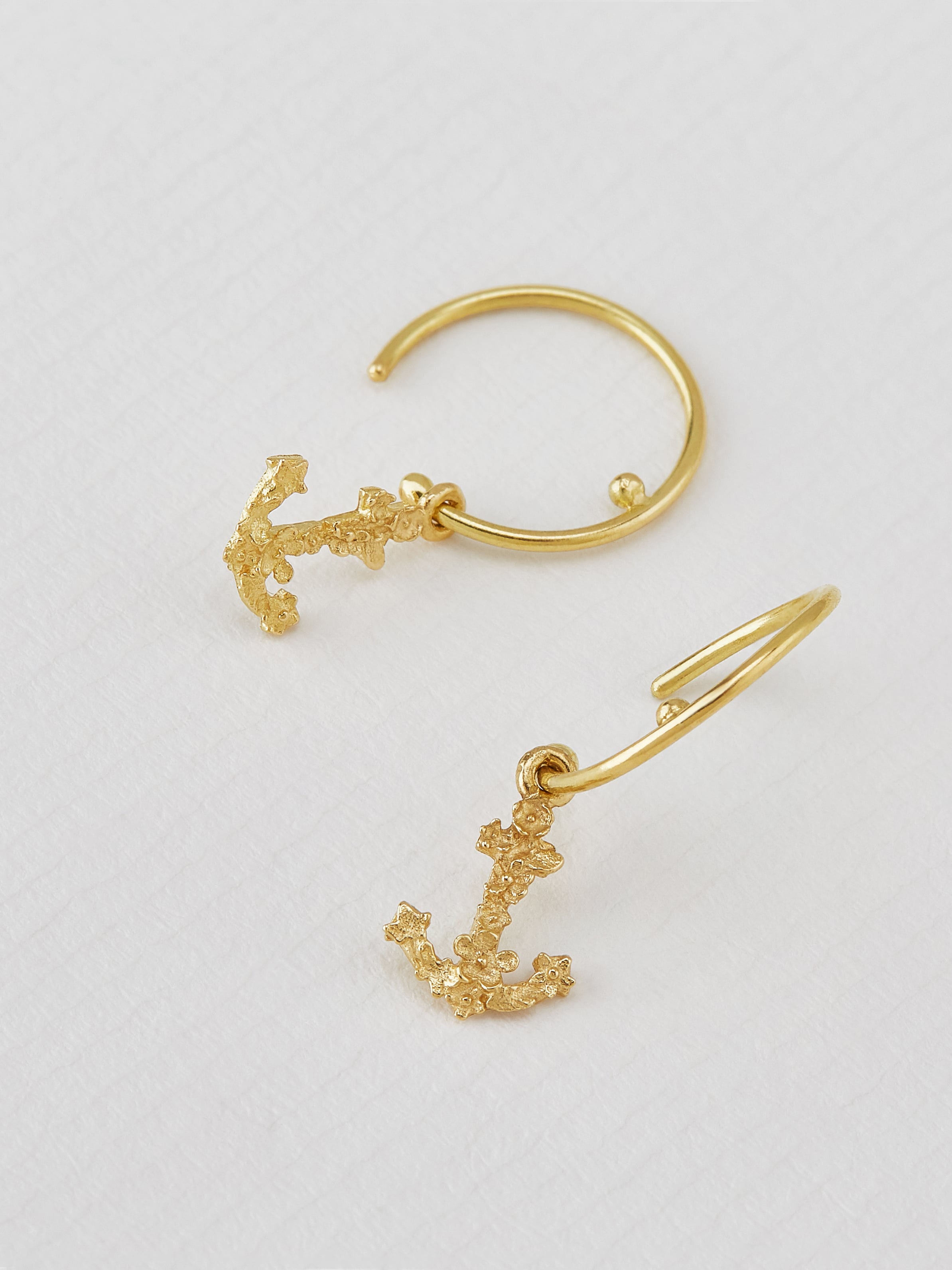 Tiny Floral Anchor "Hope" Hoop Earrings - image 3 | 18ct yellow gold