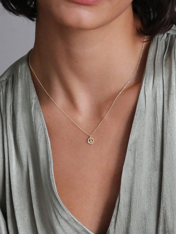 Tiny Floral Peace Sign "Faith" Necklace