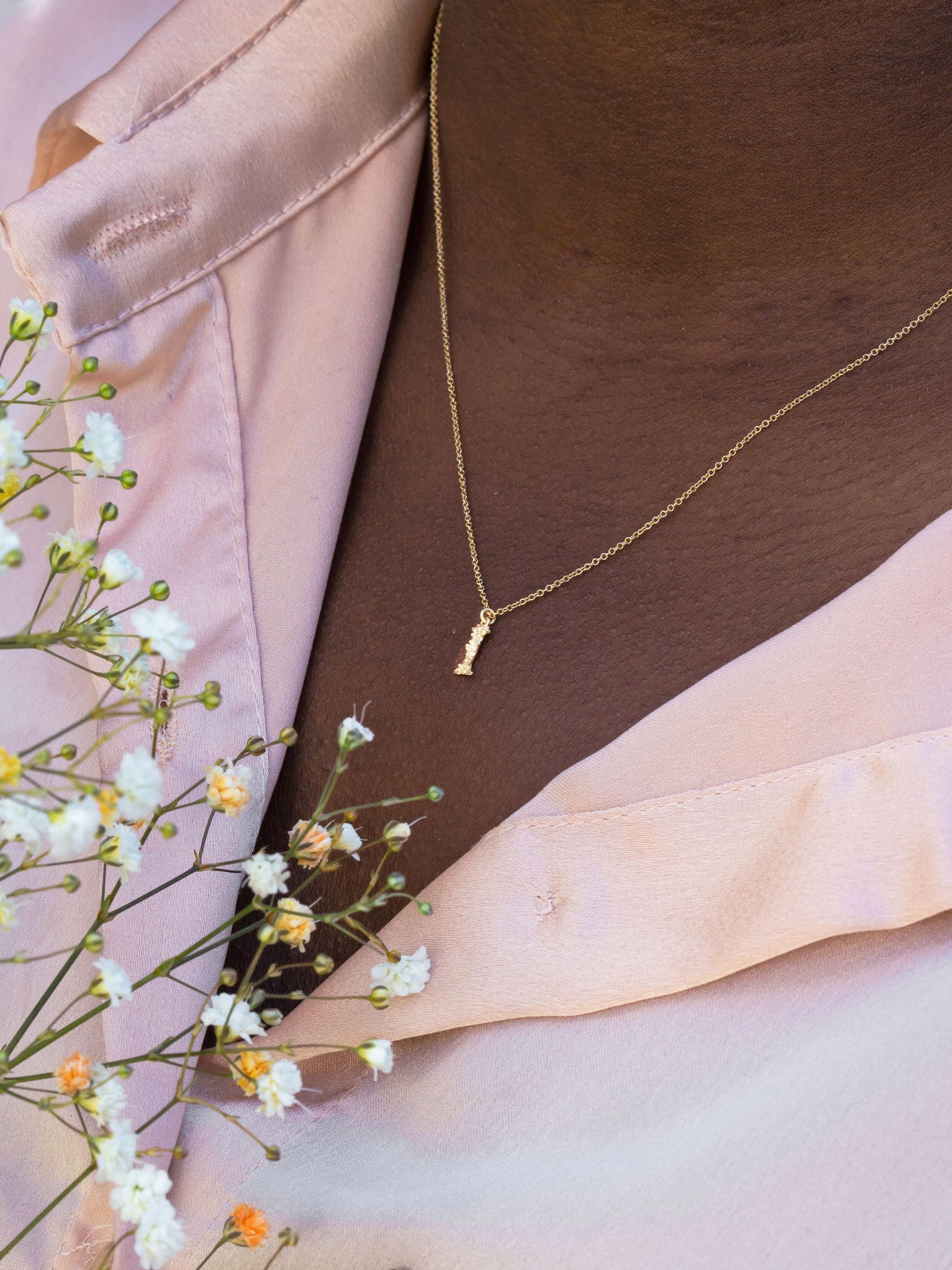 Teeny Tiny Floral Letter I Necklace - image 2