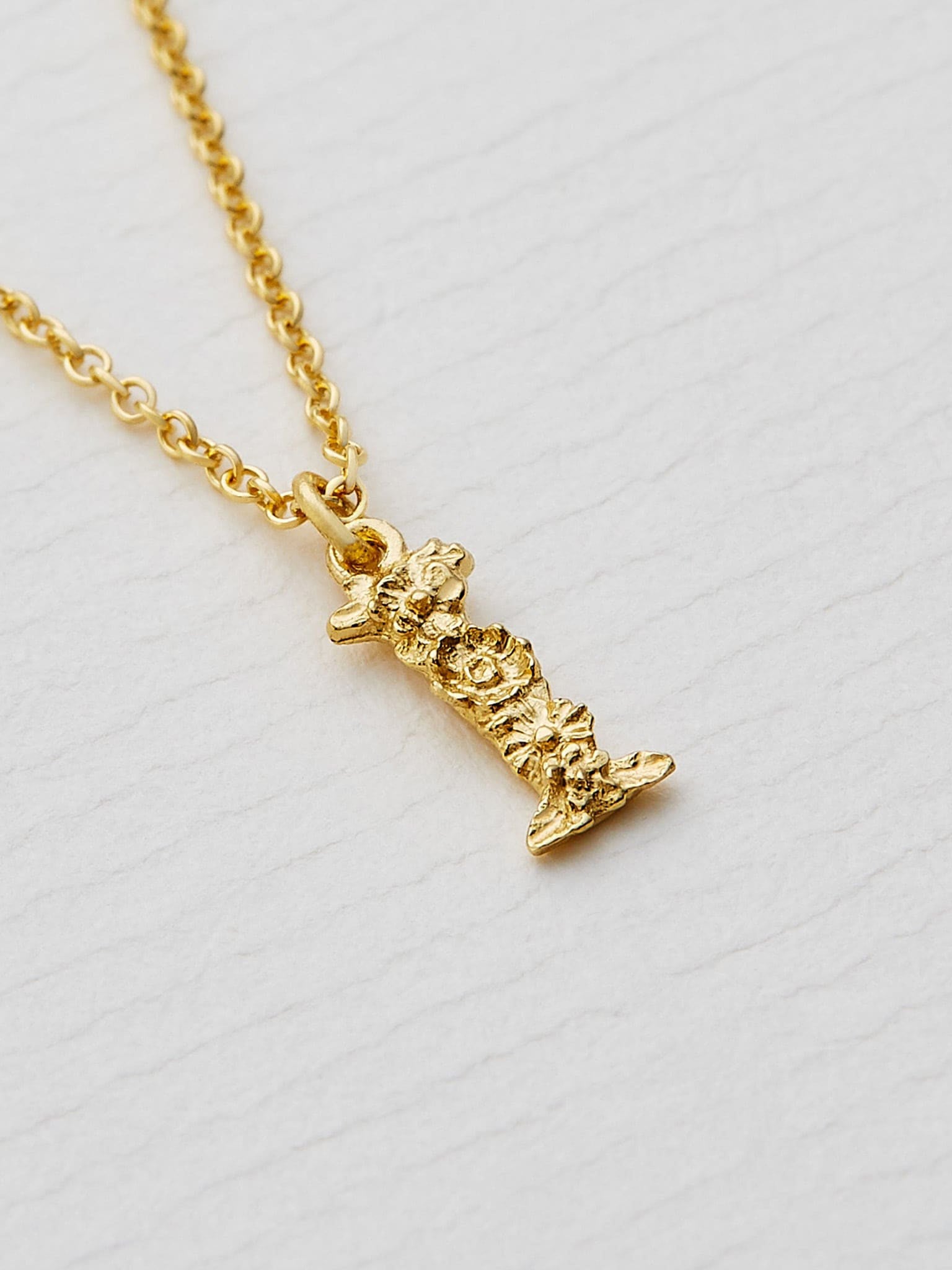 Teeny Tiny Floral Letter I Necklace - image 3 | 18ct yellow gold
