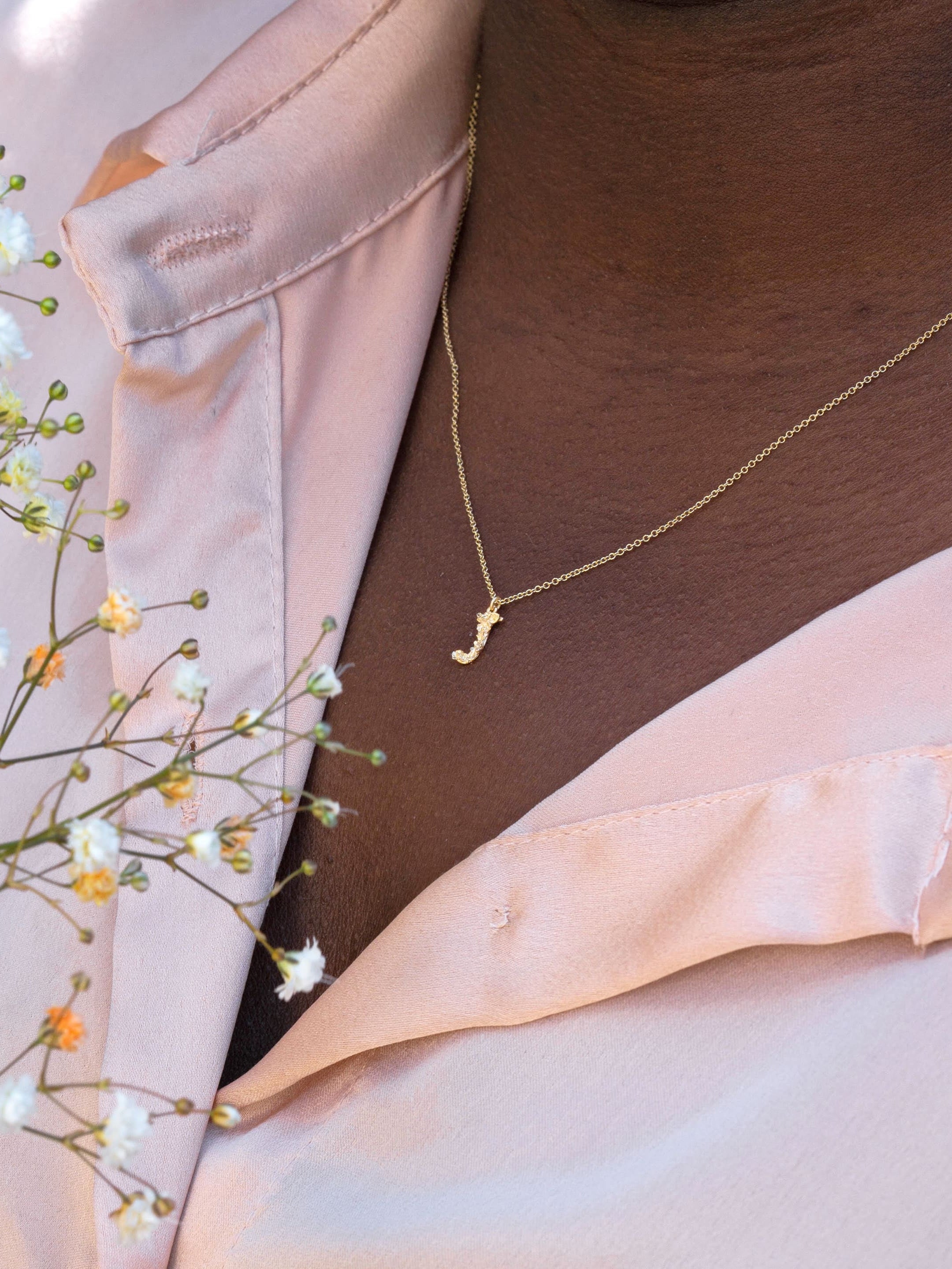 Teeny Tiny Floral Letter J Necklace - image 2