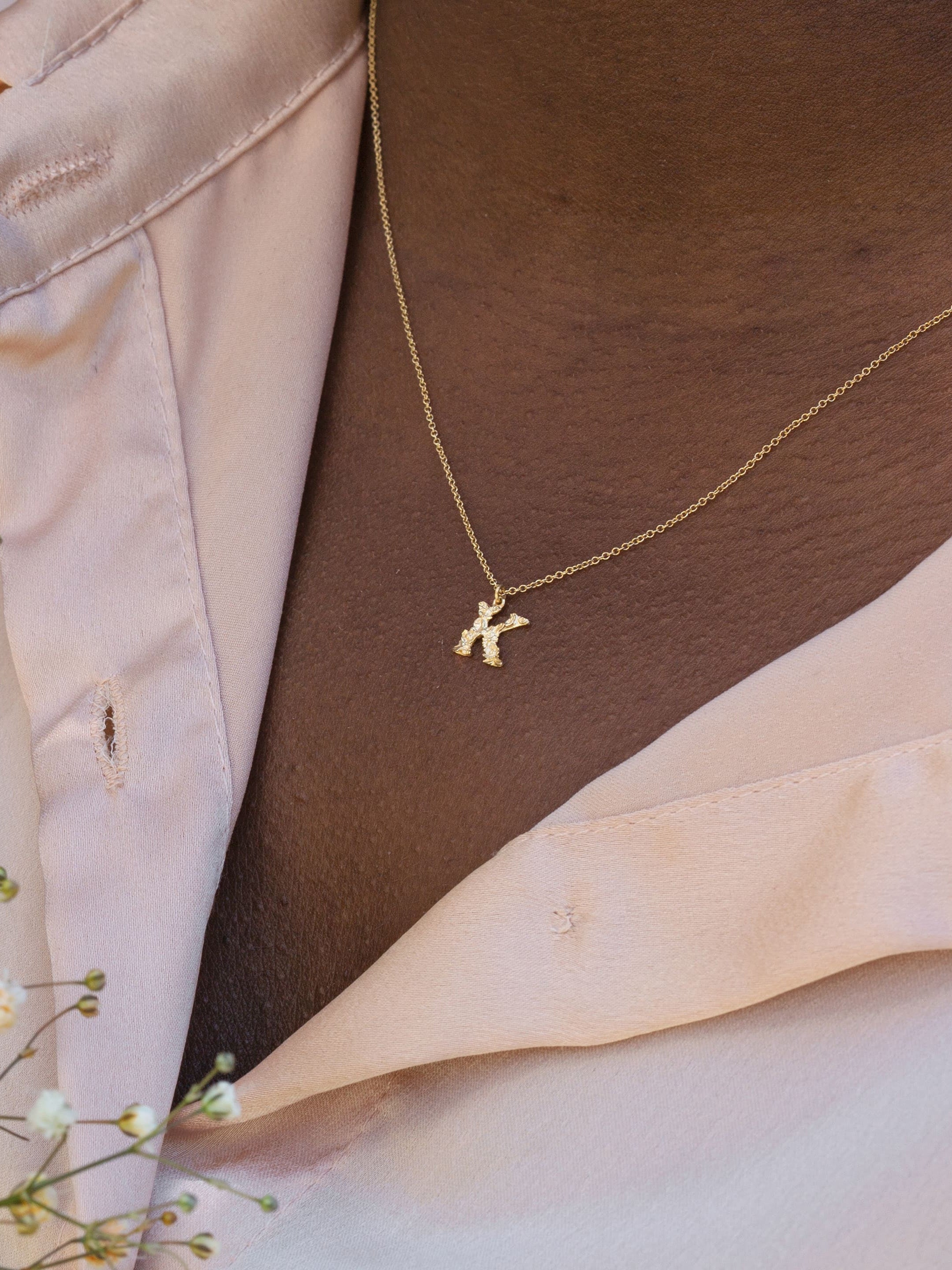 Teeny Tiny Floral Letter K Necklace - image 2