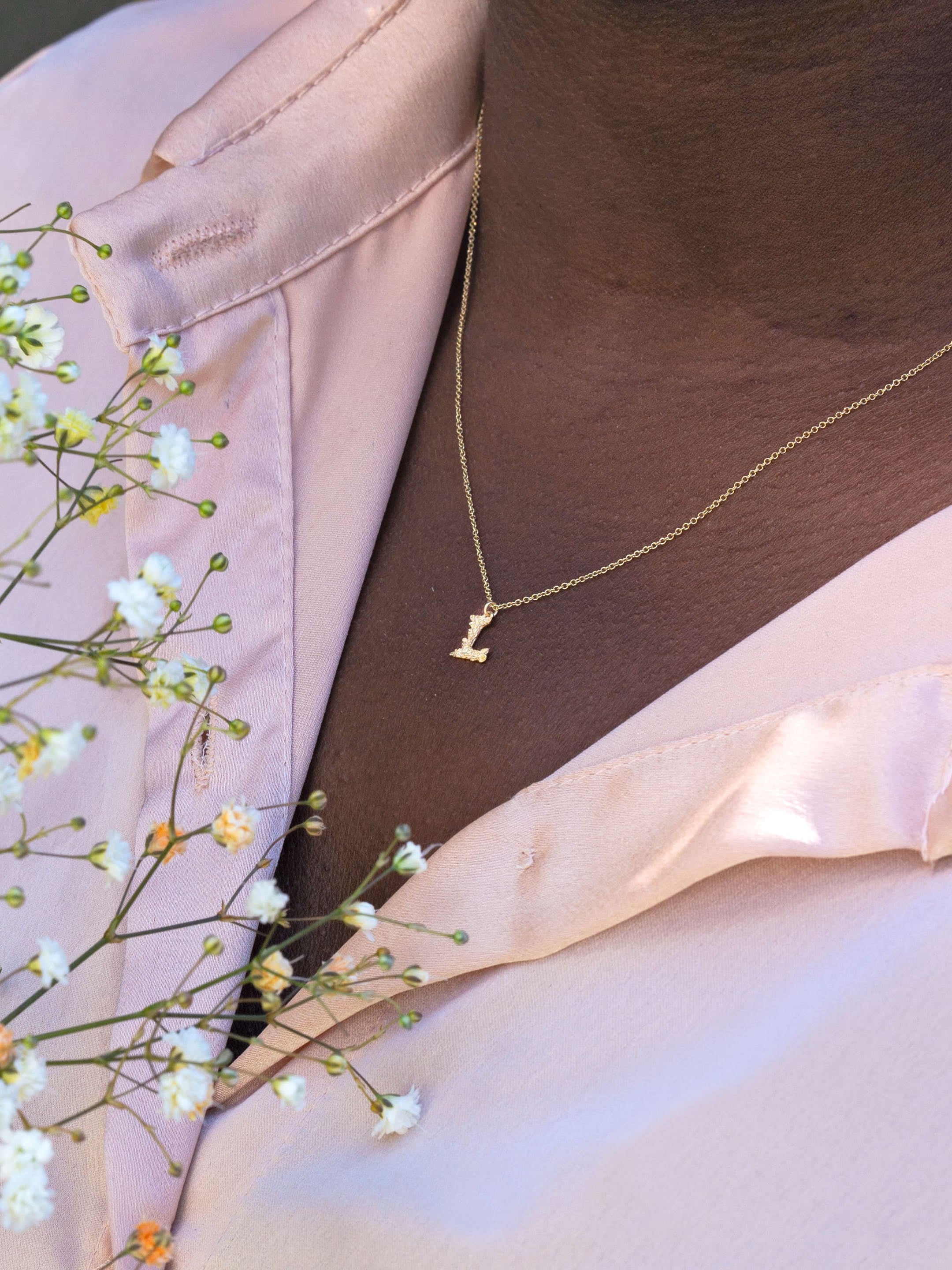 Teeny Tiny Floral Letter L Necklace - image 2