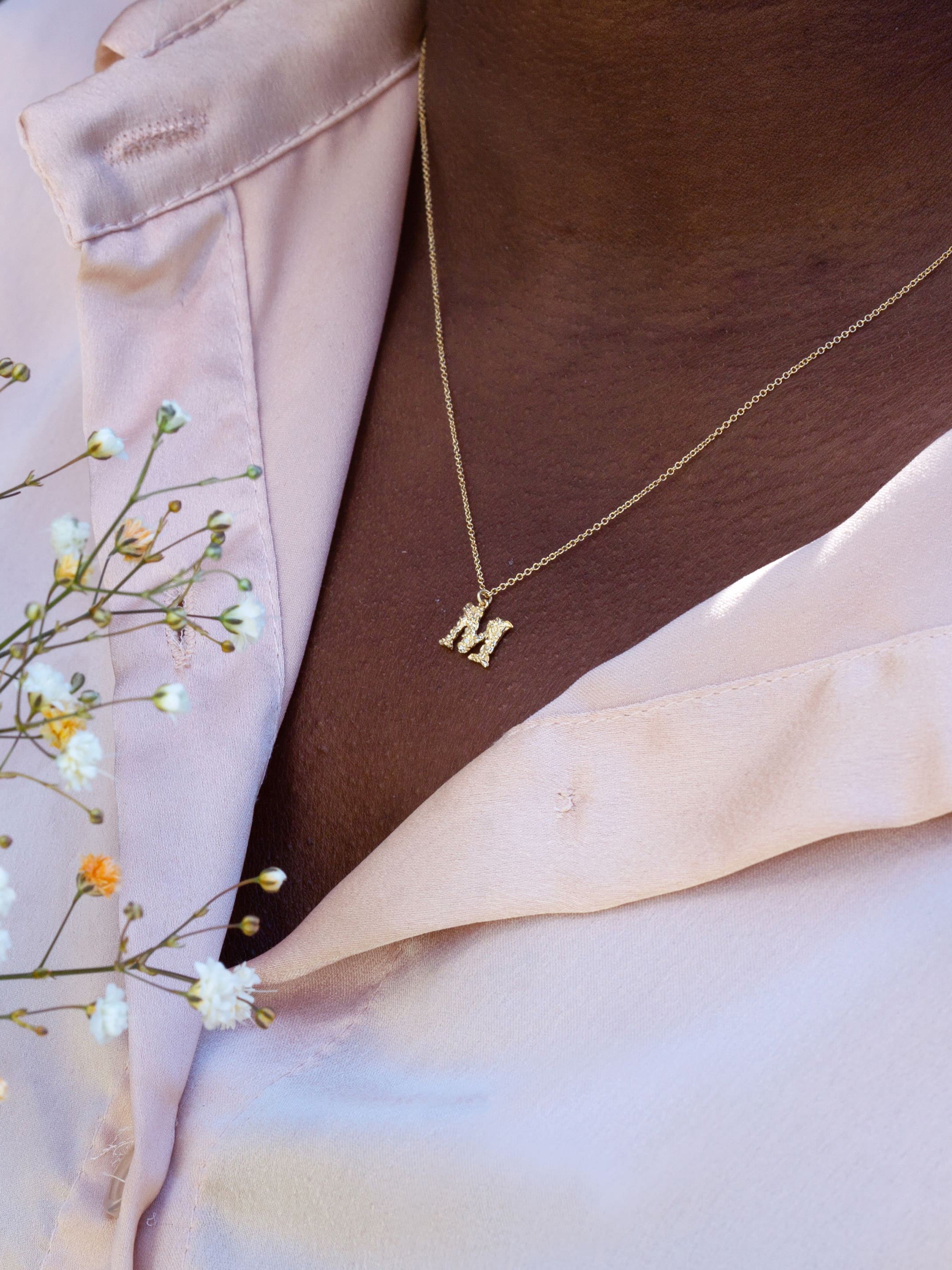 Teeny Tiny Floral Letter M Necklace - image 2
