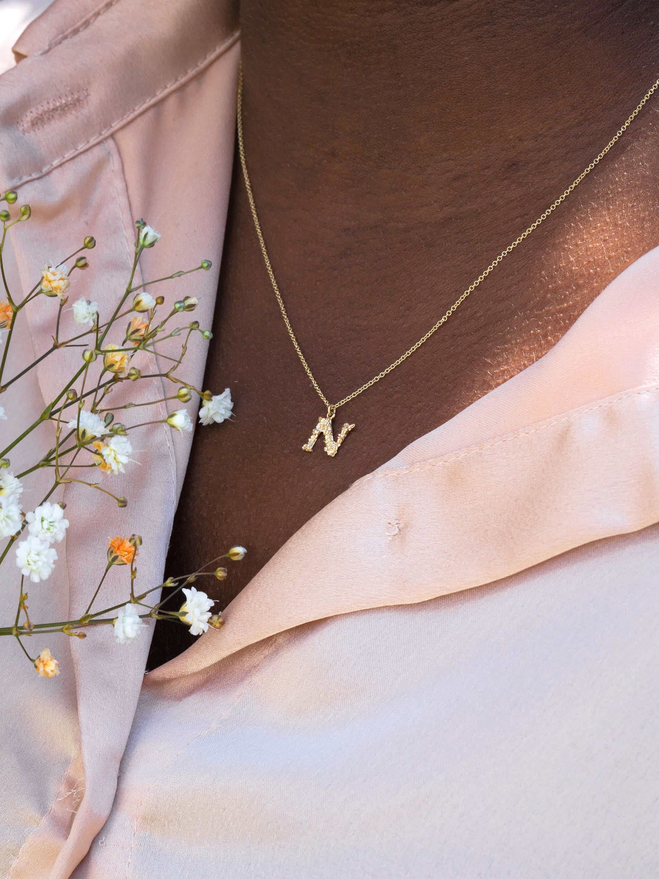 Teeny Tiny Floral Letter N Necklace - image 2