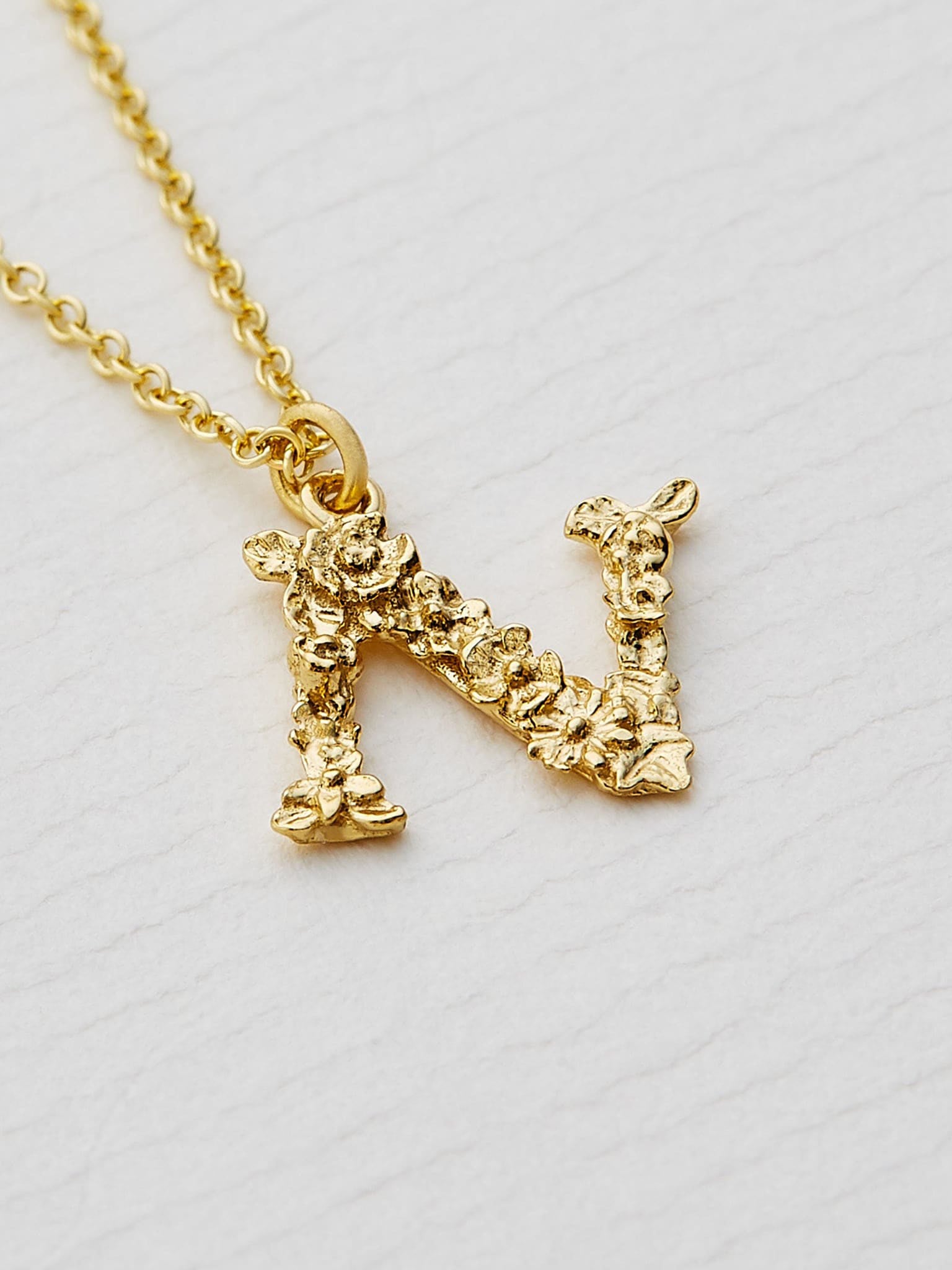 Teeny Tiny Floral Letter N Necklace - image 3 | 18ct yellow gold