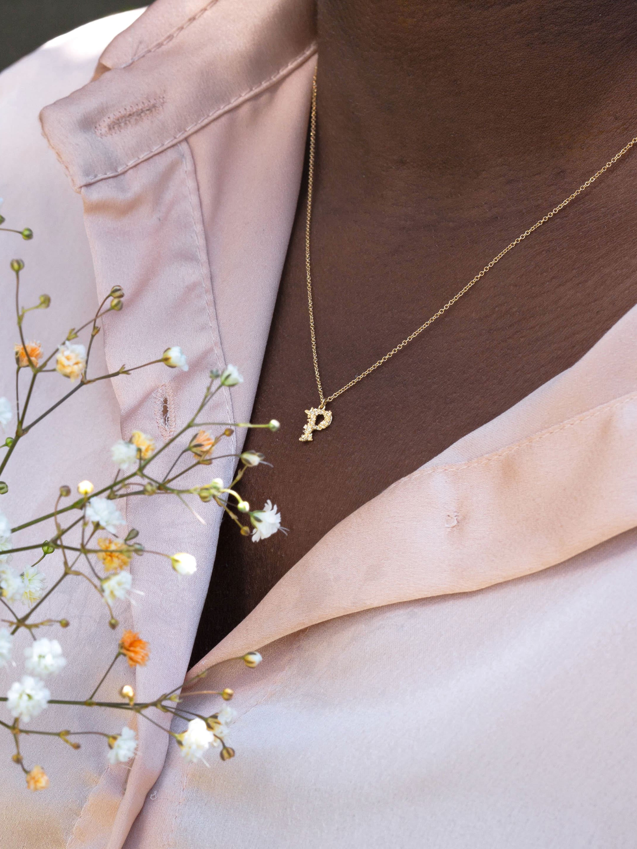 Teeny Tiny Floral Letter P Necklace - image 2