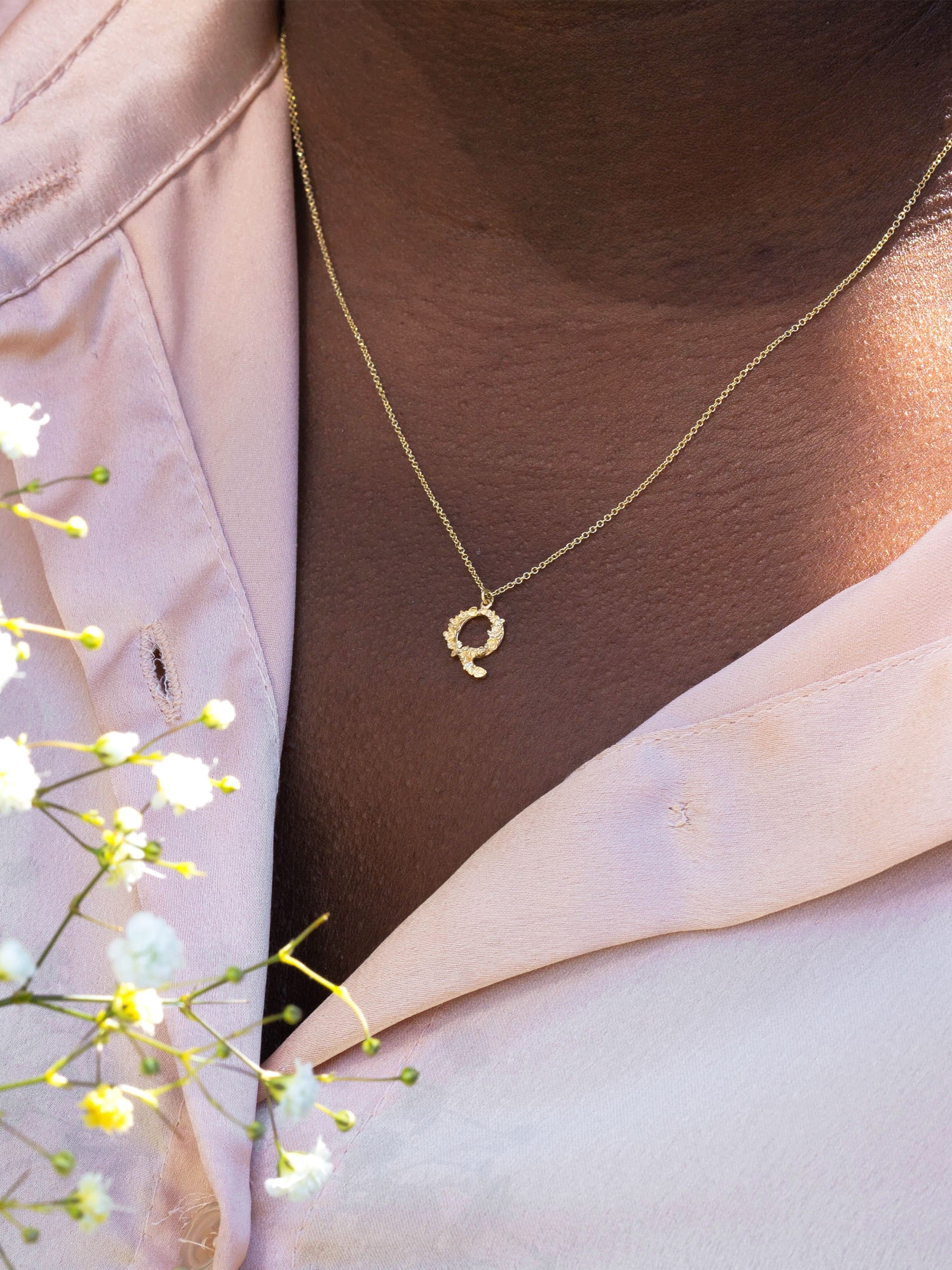 Teeny Tiny Floral Letter Q Necklace - image 2