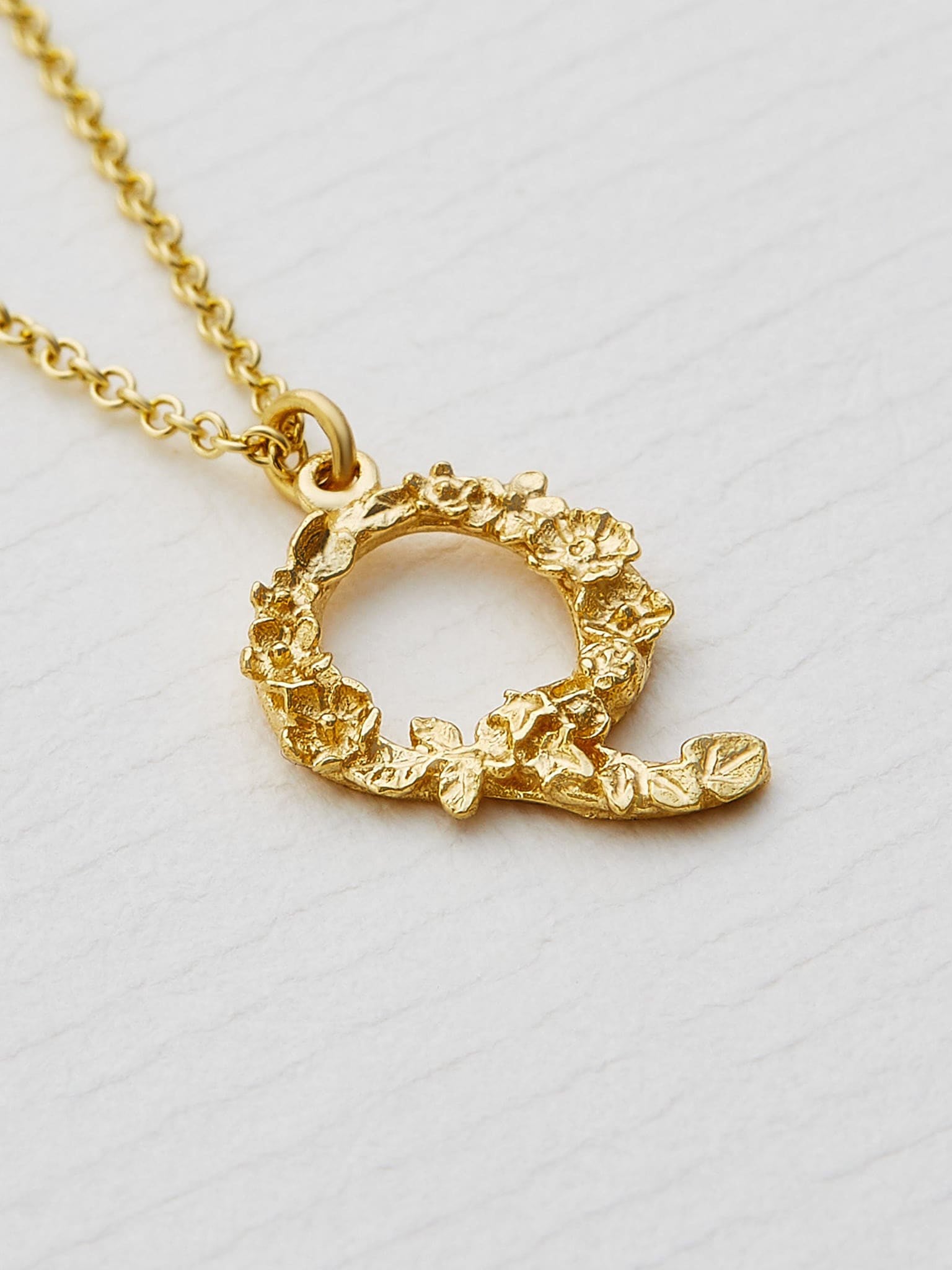 Teeny Tiny Floral Letter Q Necklace - image 3 | 18ct yellow gold