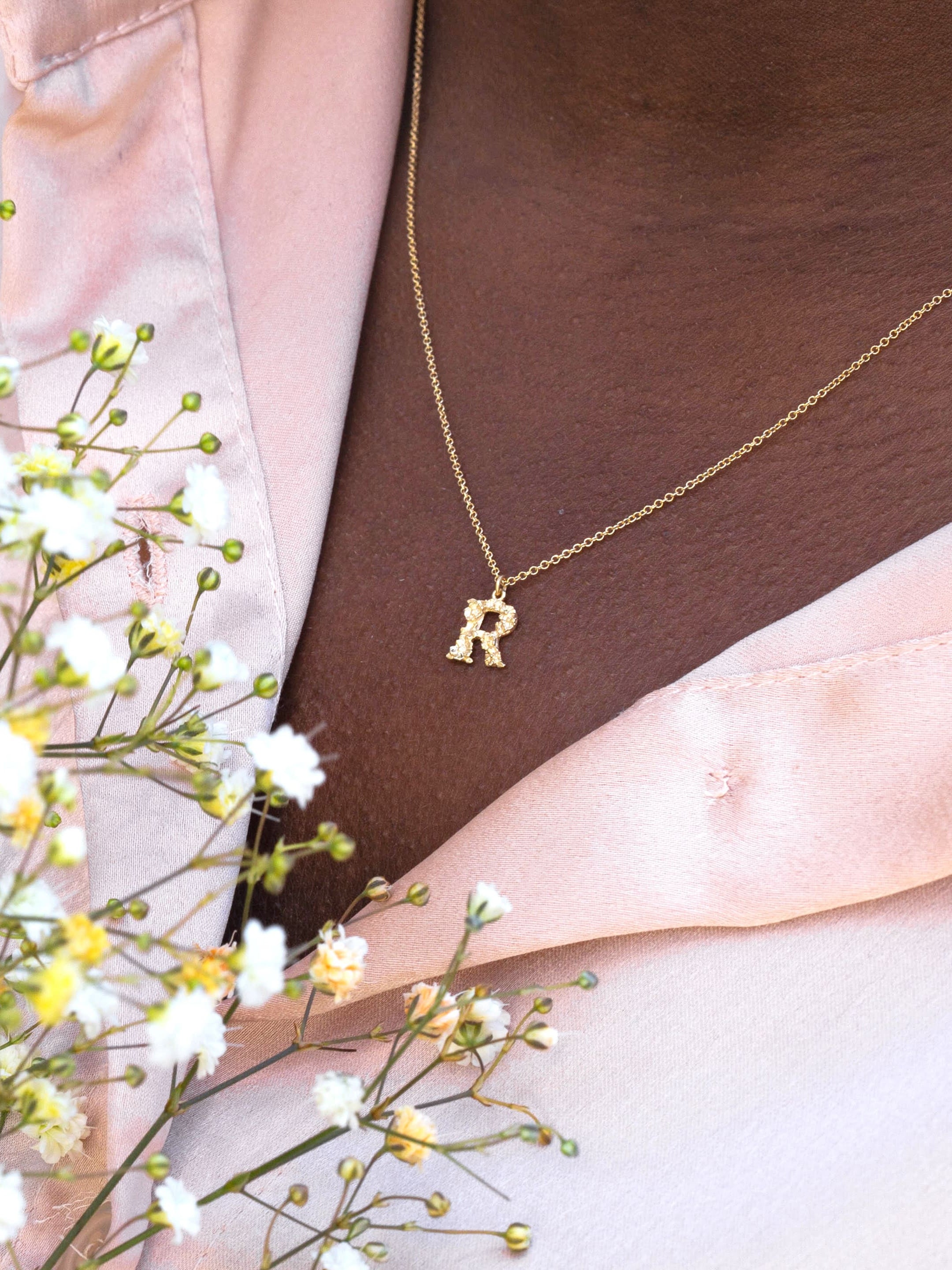 Teeny Tiny Floral Letter R Necklace - image 2