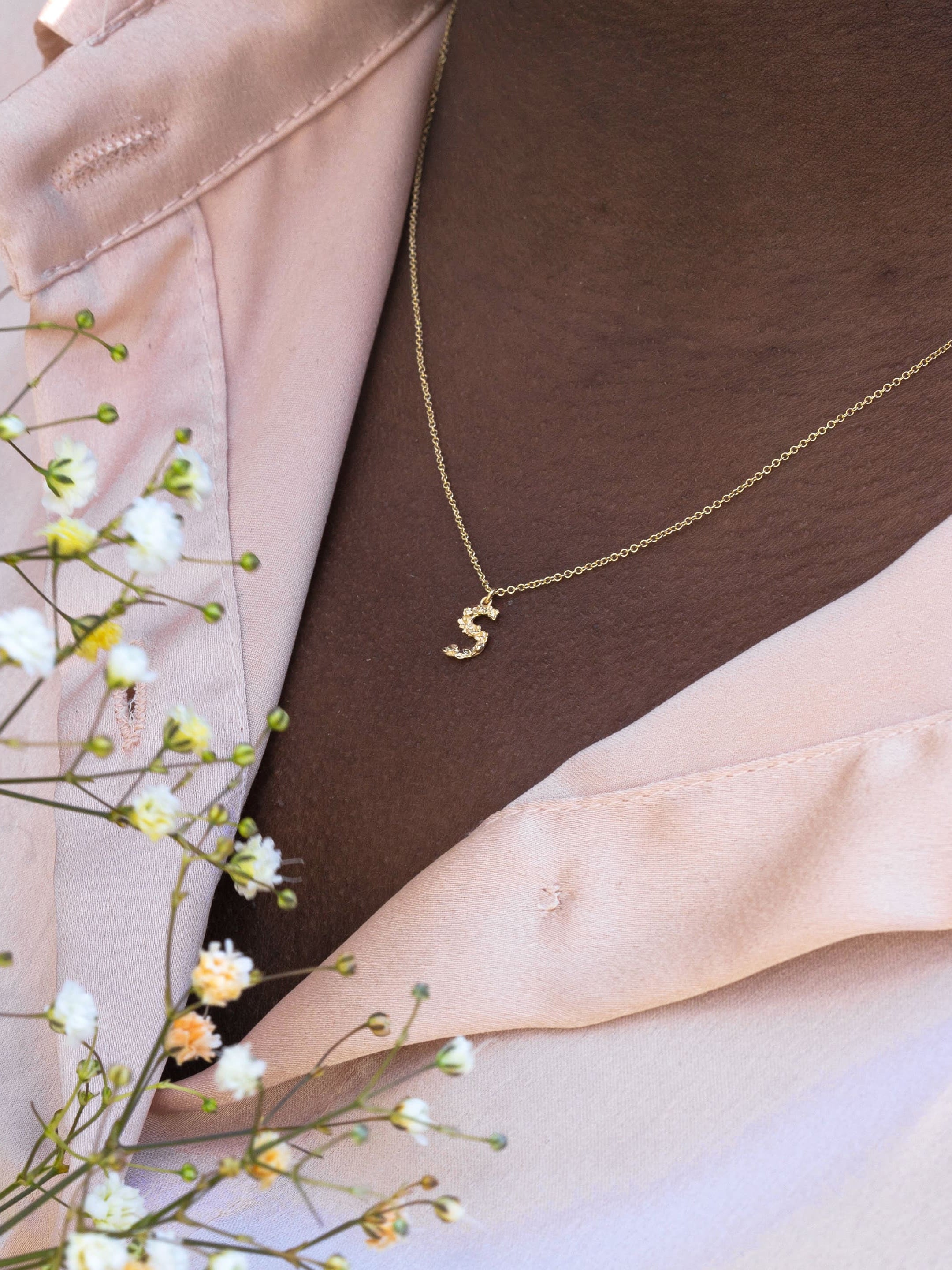 Teeny Tiny Floral Letter S Necklace - image 2