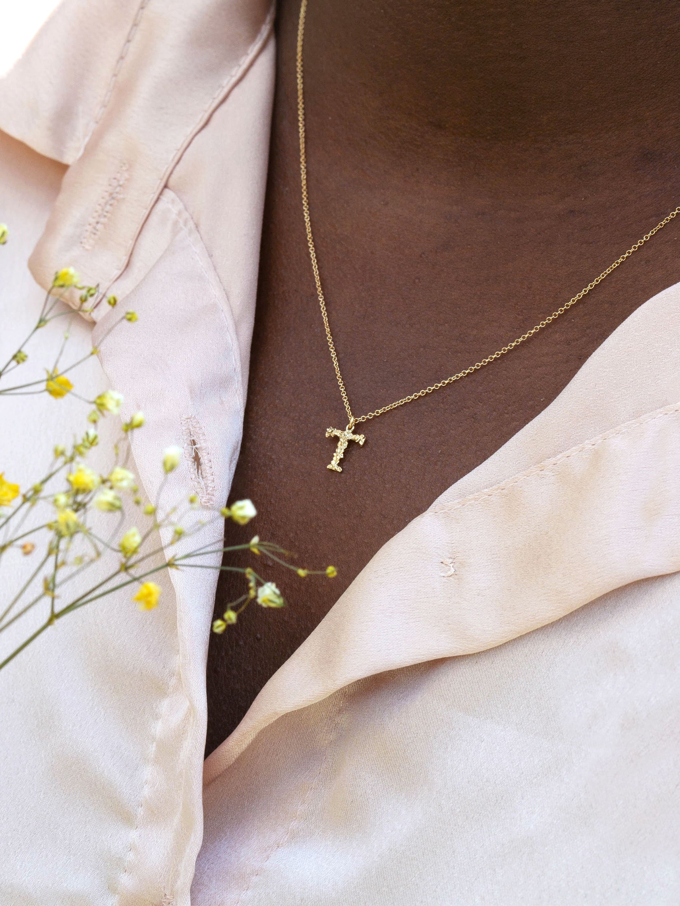 Teeny Tiny Floral Letter T Necklace - image 2