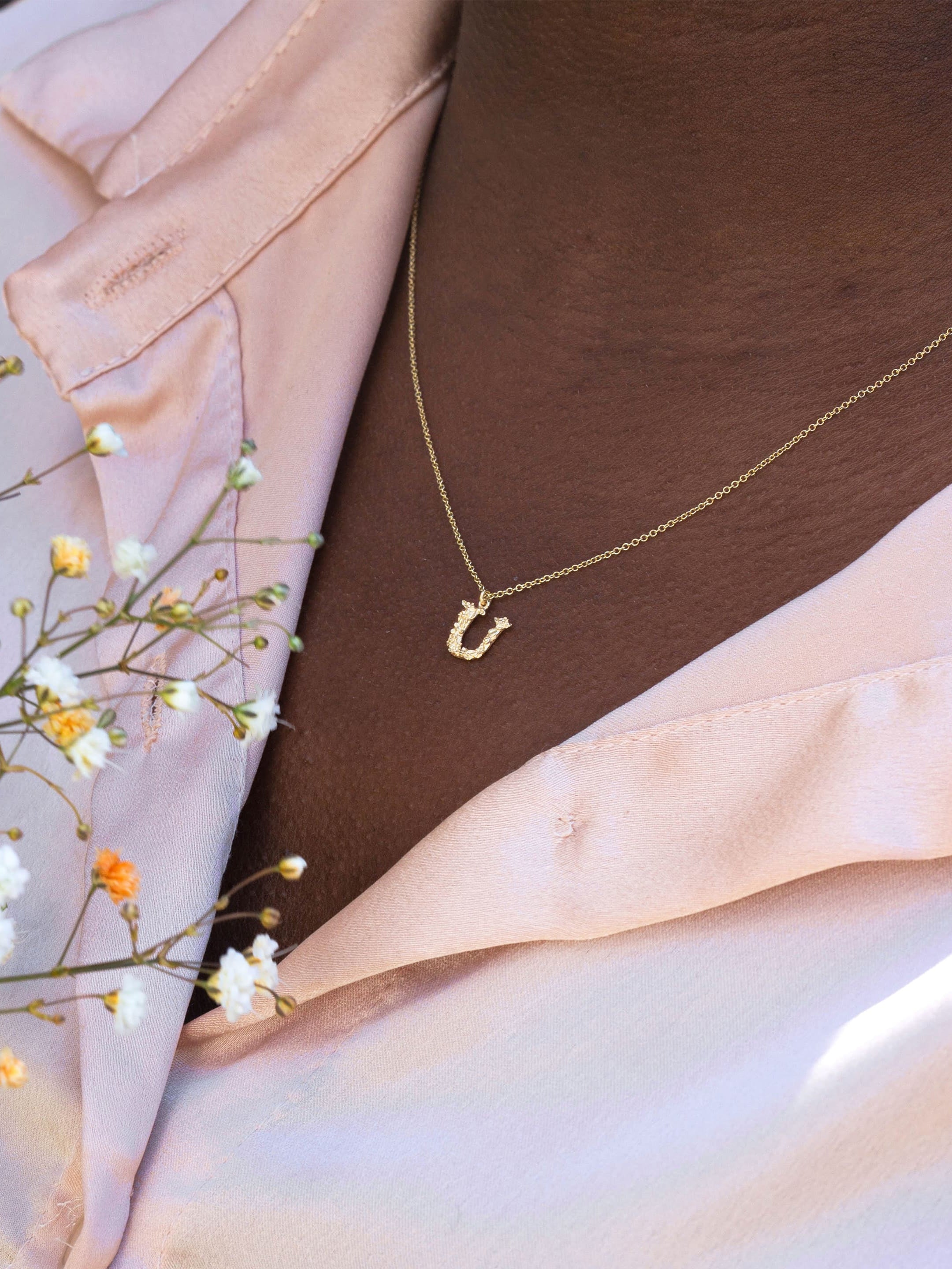 Teeny Tiny Floral Letter U Necklace - image 2
