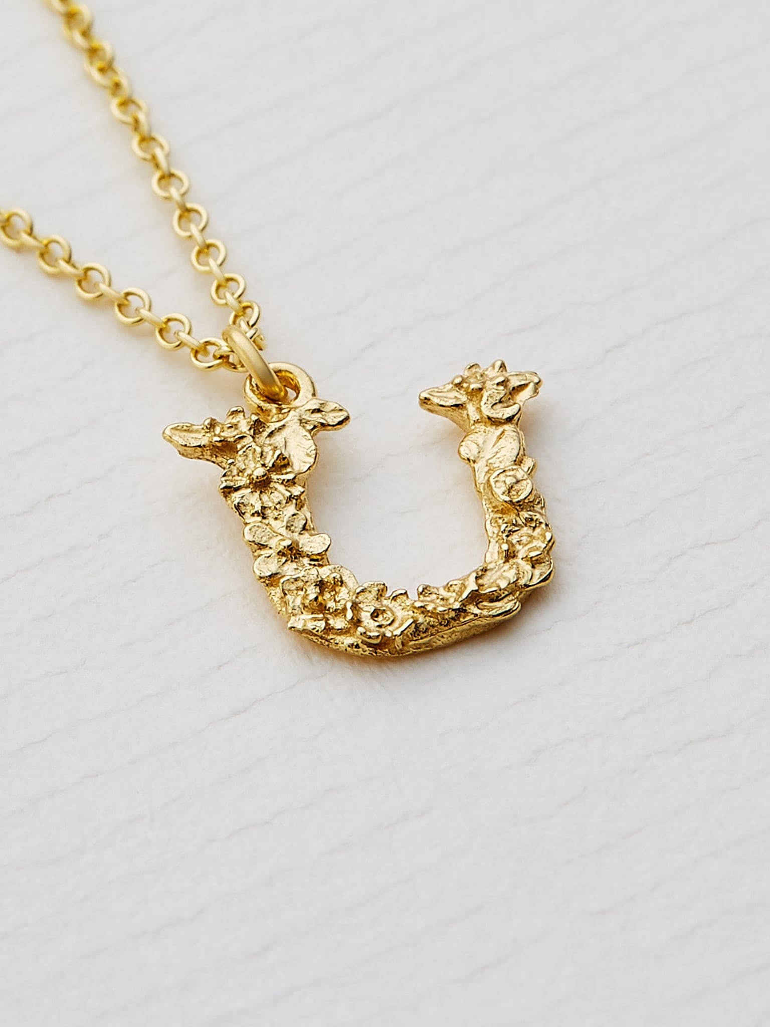 Teeny Tiny Floral Letter U Necklace - image 3 | 18ct yellow gold