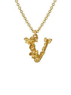 Teeny Tiny Floral Letter V Necklace