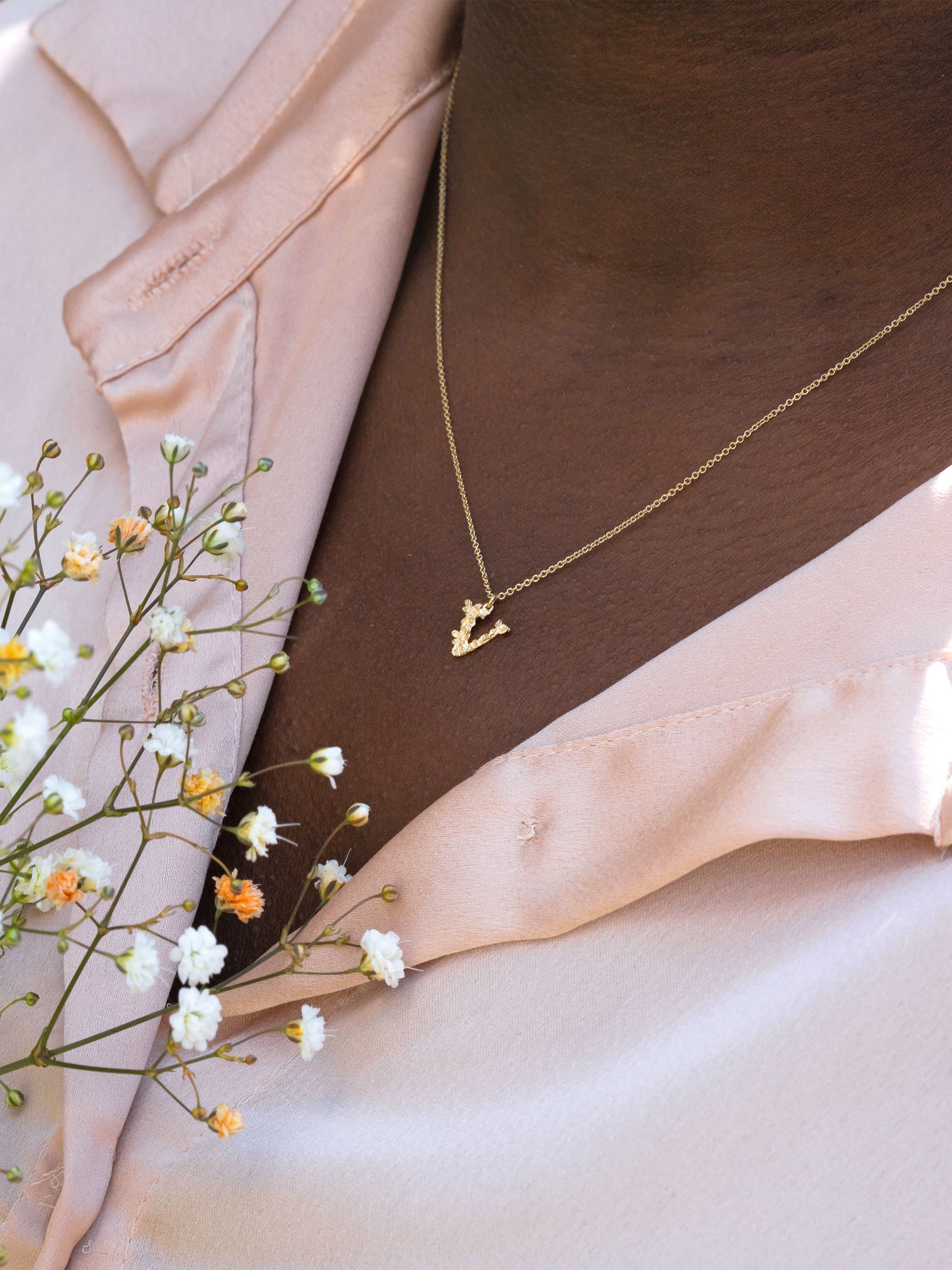 Teeny Tiny Floral Letter V Necklace - image 2