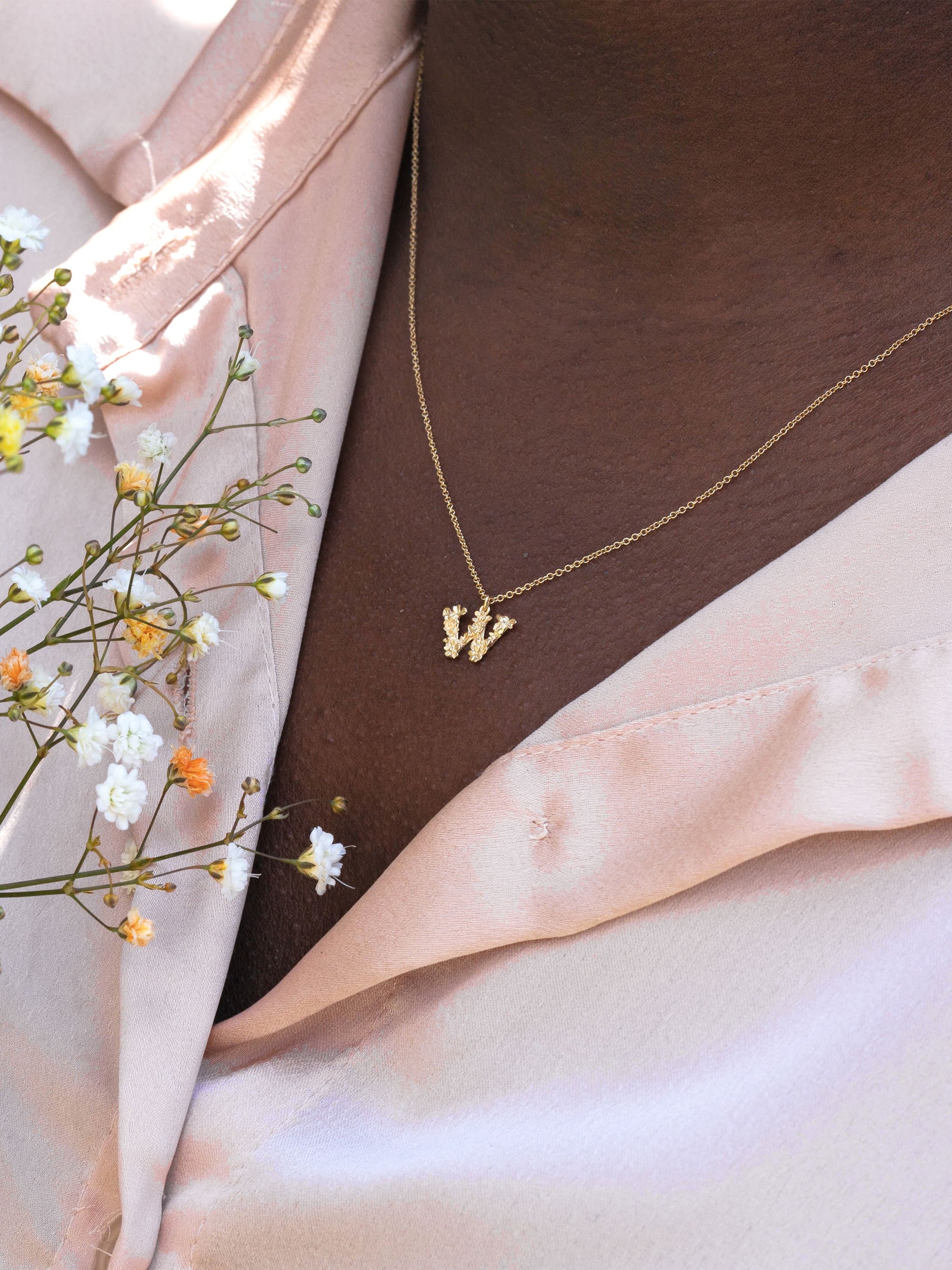 Teeny Tiny Floral Letter W Necklace - image 2
