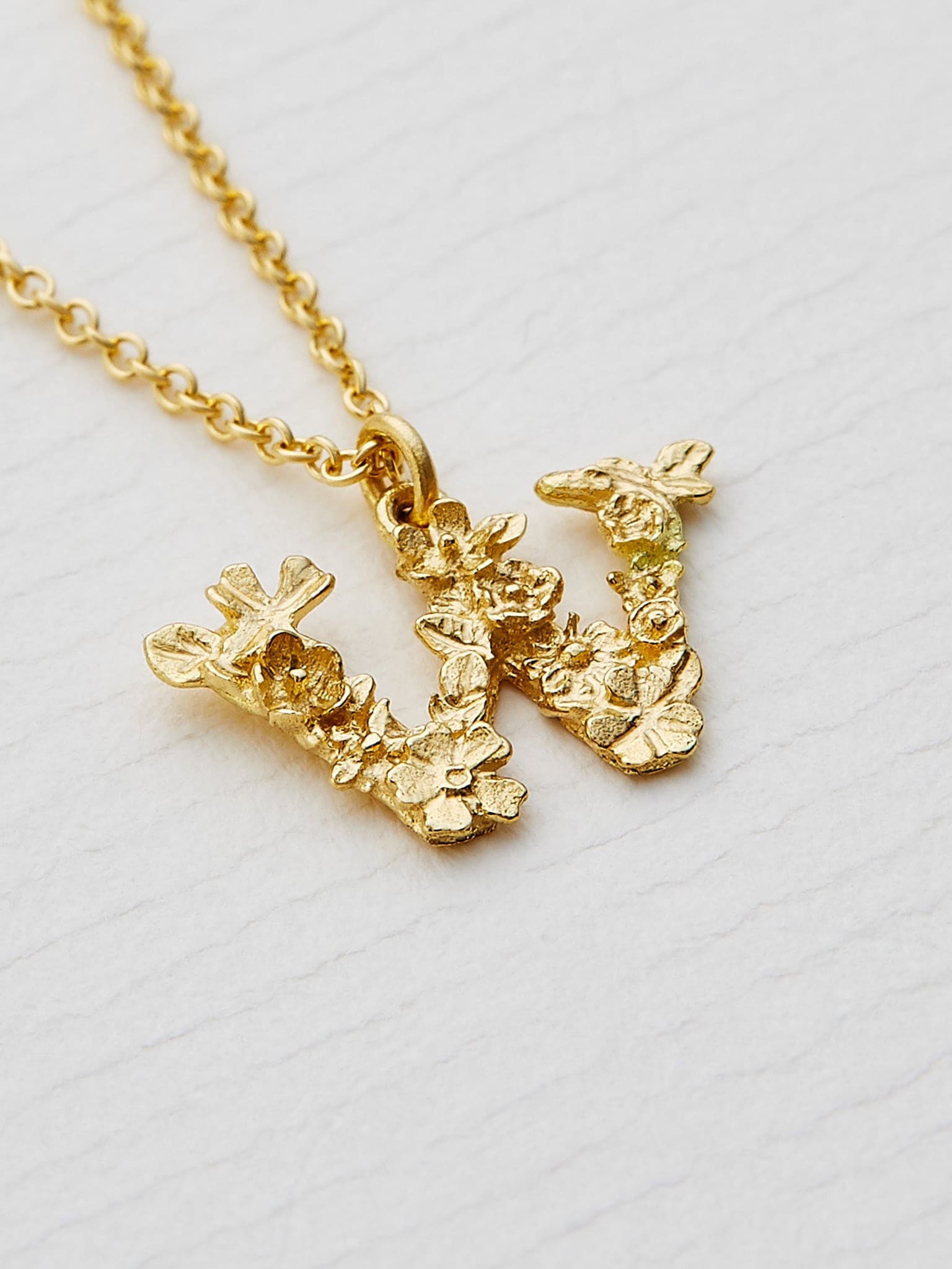 Teeny Tiny Floral Letter W Necklace - image 3 | 18ct yellow gold