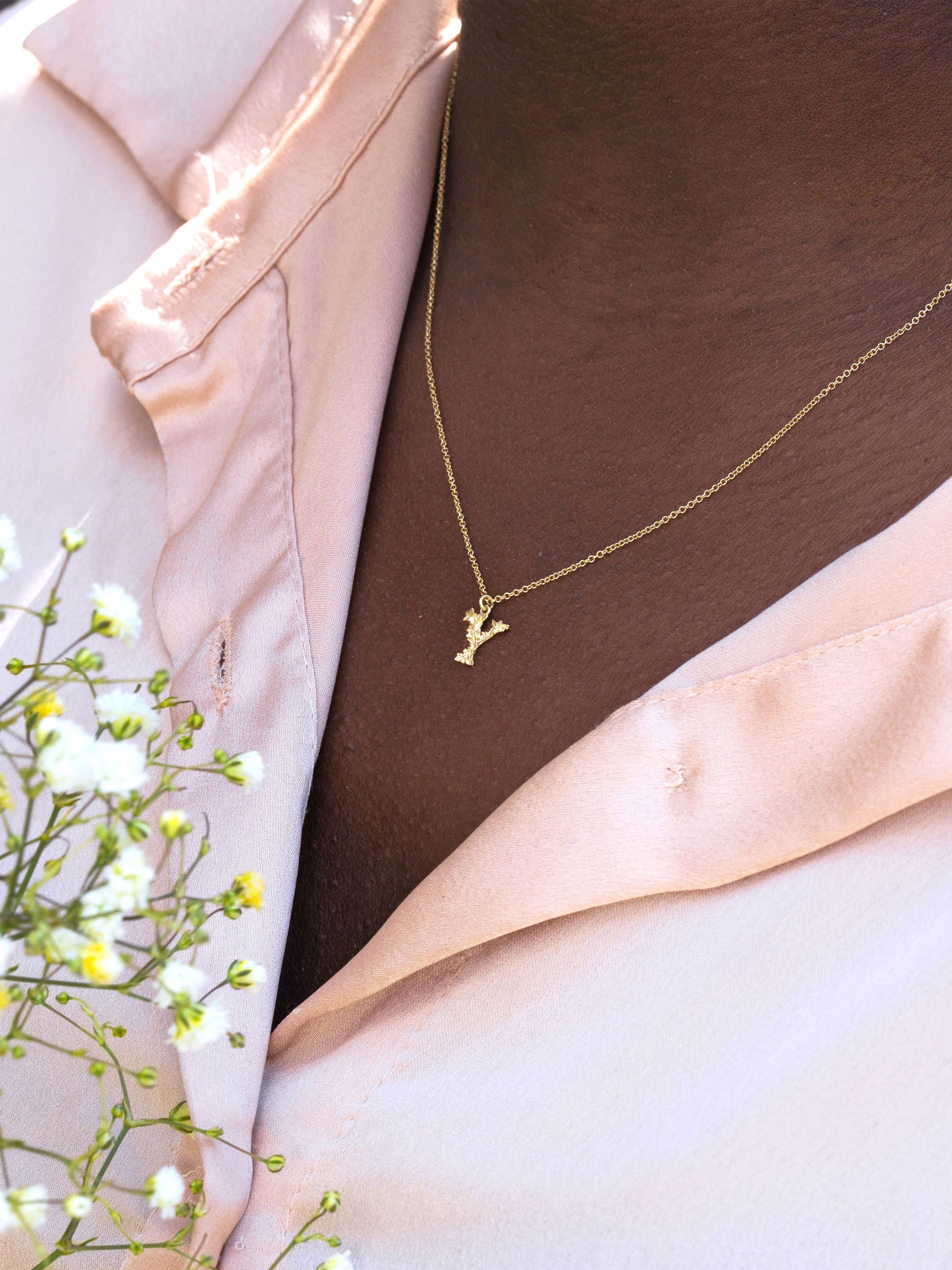 Teeny Tiny Floral Letter Y Necklace - image 2