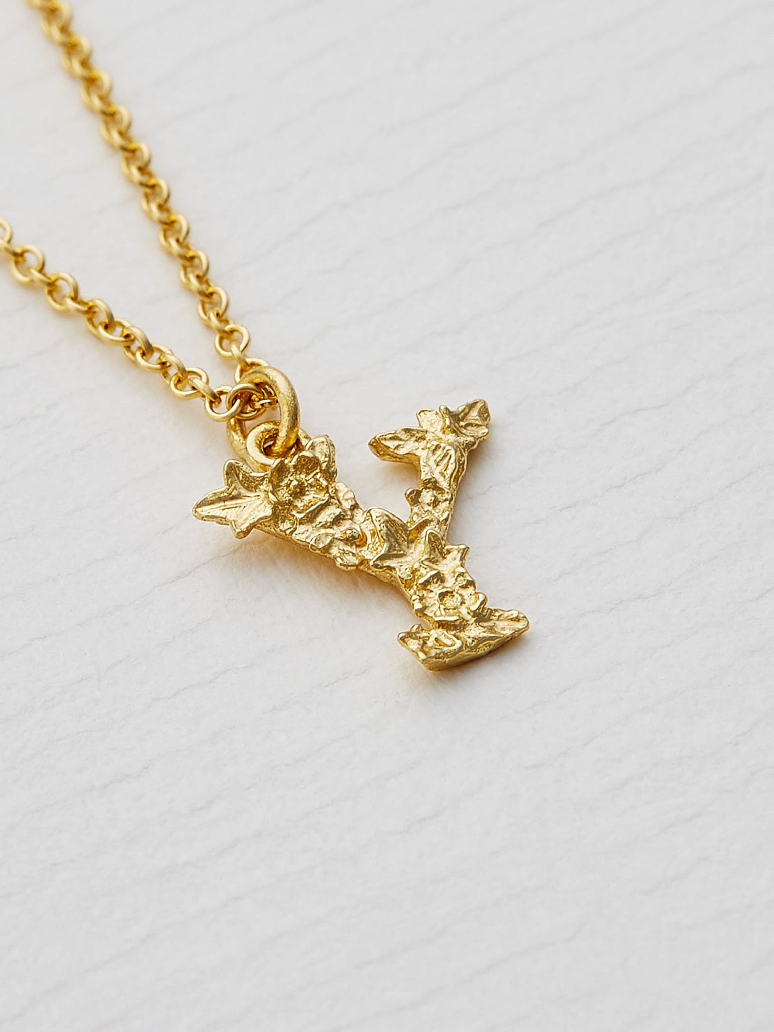 Teeny Tiny Floral Letter Y Necklace - image 3 | 18ct yellow gold