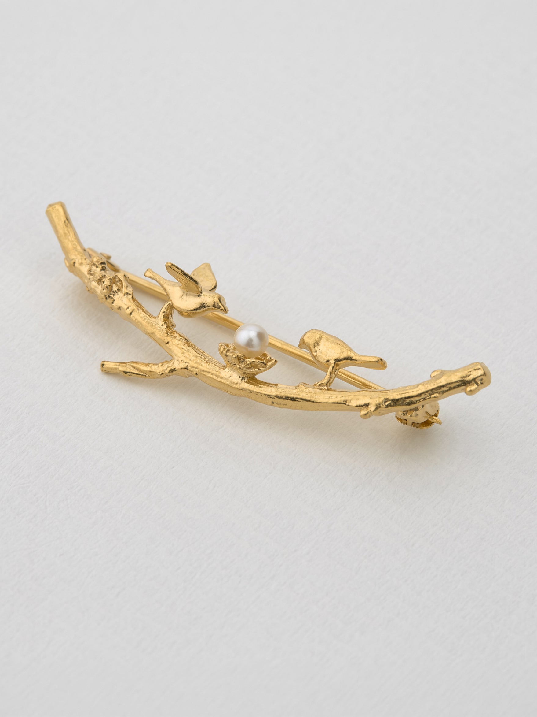Two Birds on a Branch Brooch - image 2 | gold plate