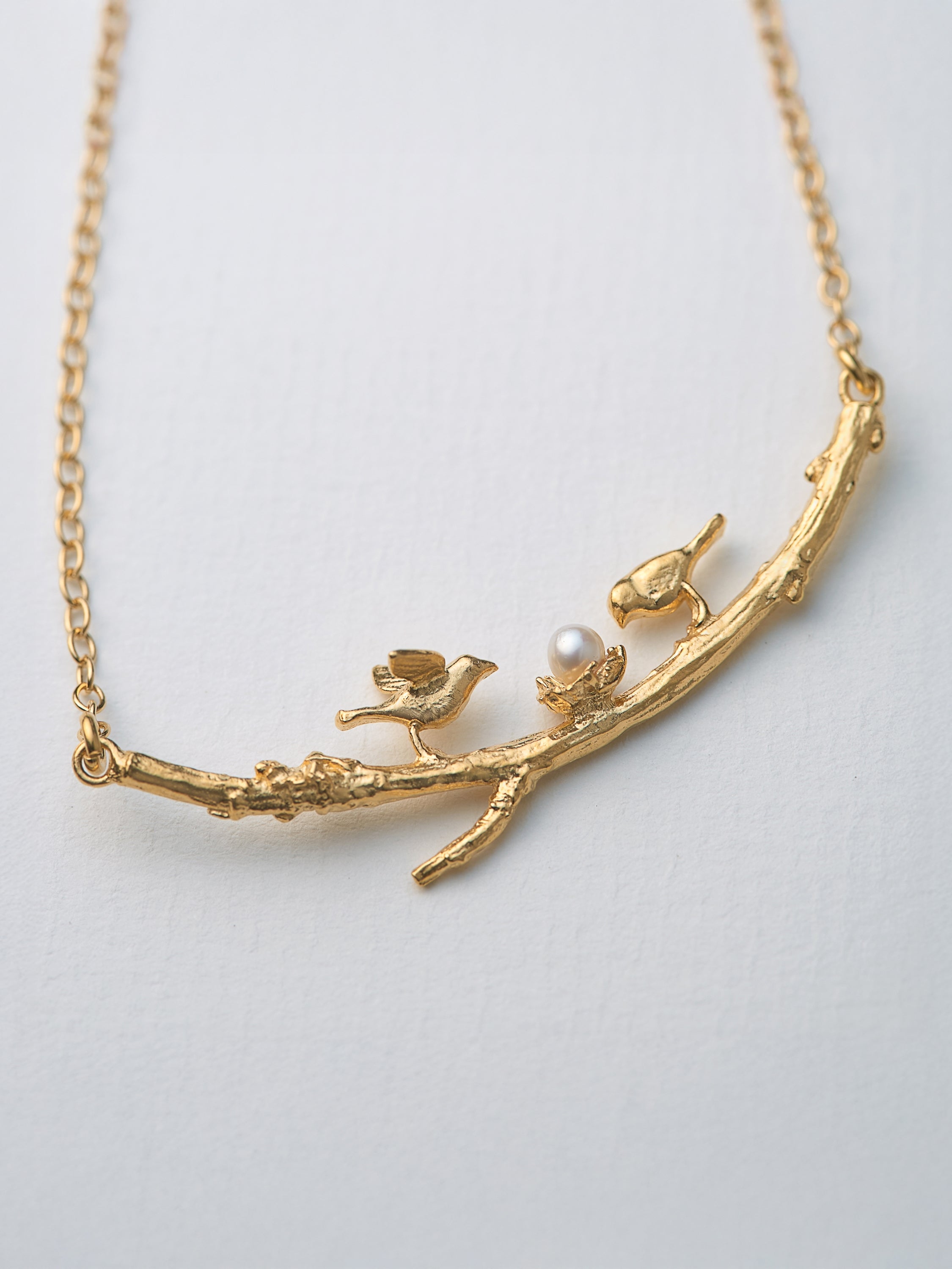 Two Birds on a Branch Necklace - image 3 | gold plate