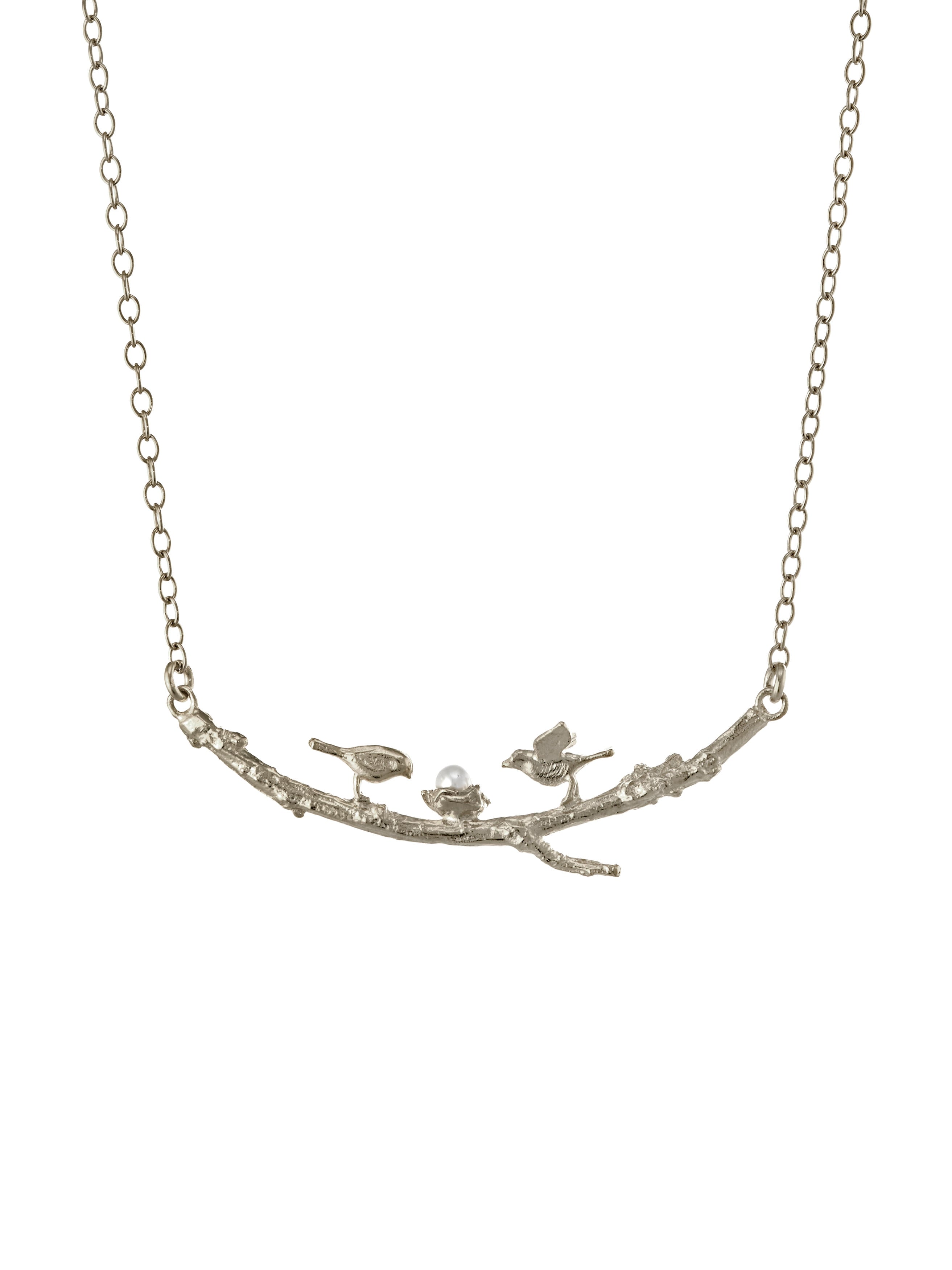 Two Birds on a Branch Necklace - image 4 | silver