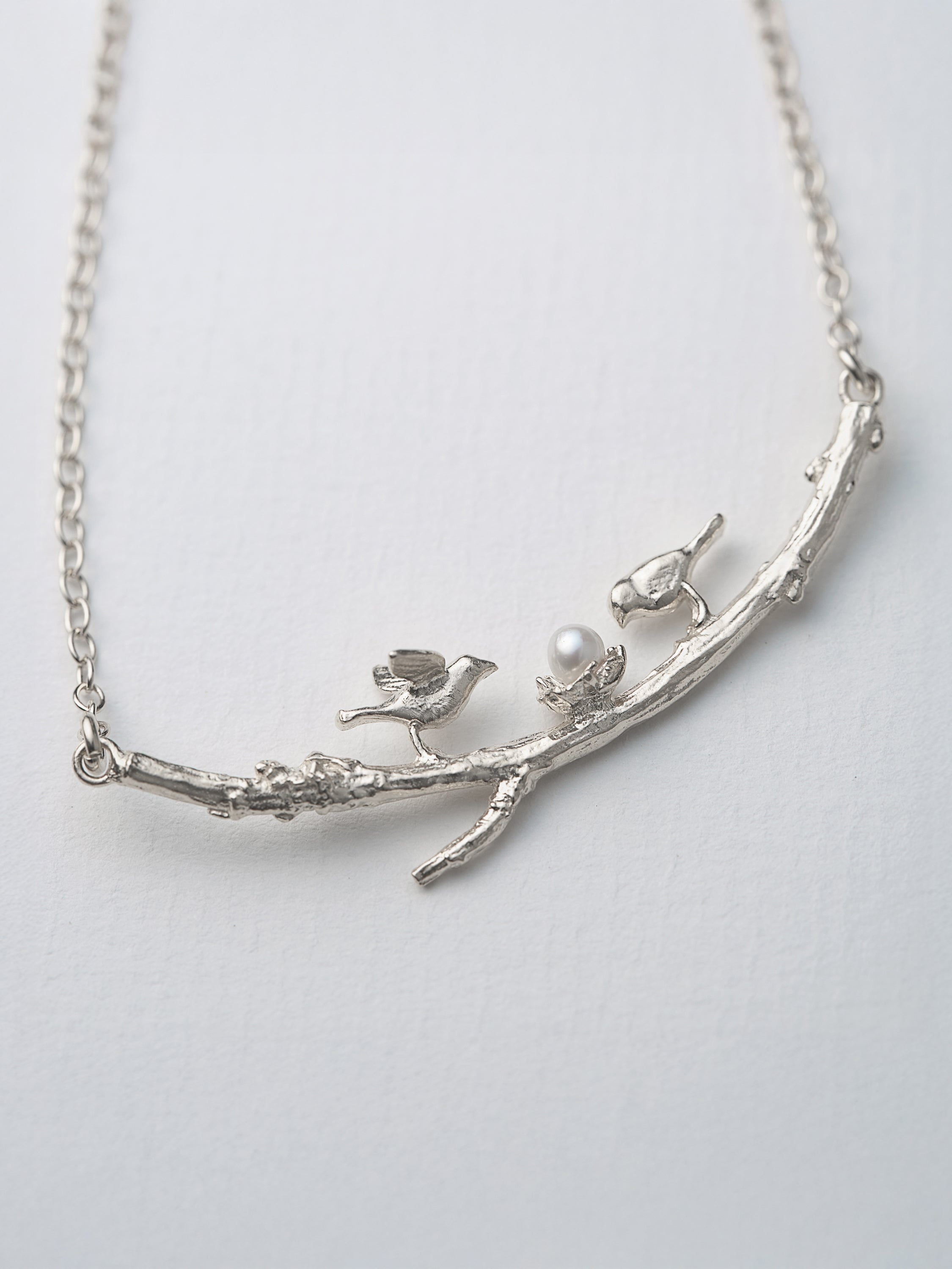 Two Birds on a Branch Necklace - image 5 | silver