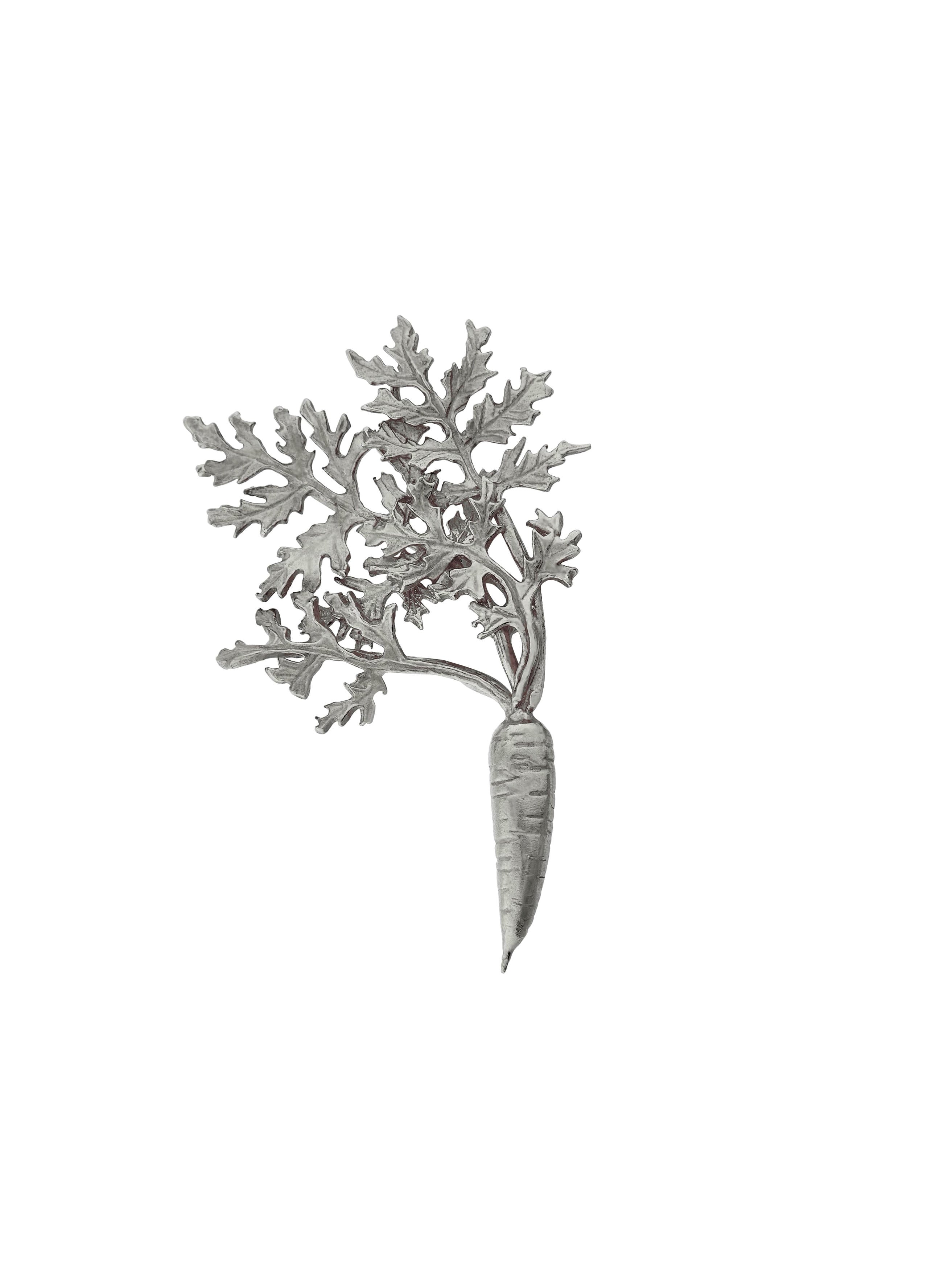 Leafy Carrot Pin Brooch - image 3 | silver