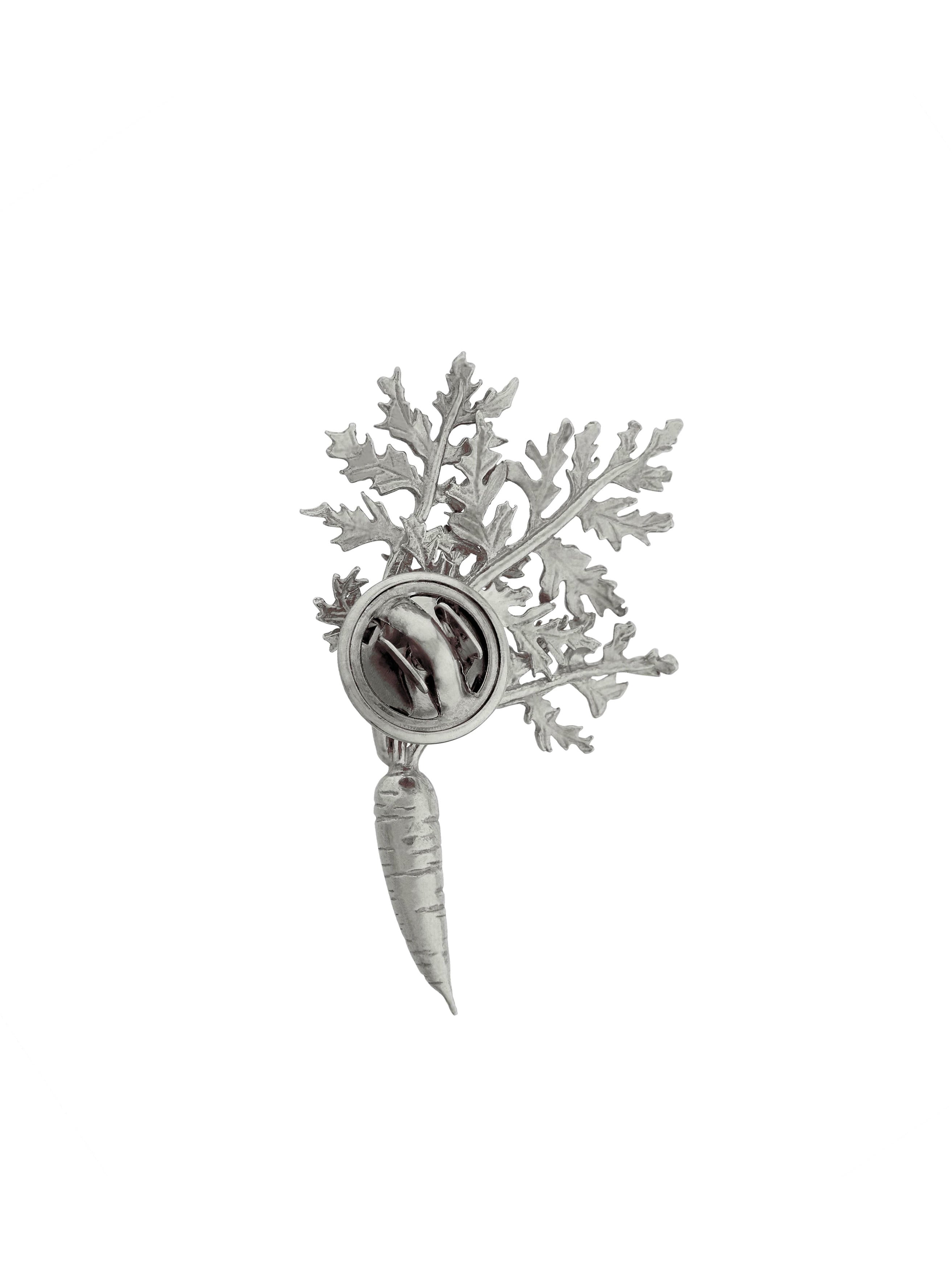 Leafy Carrot Pin Brooch - image 6 | silver