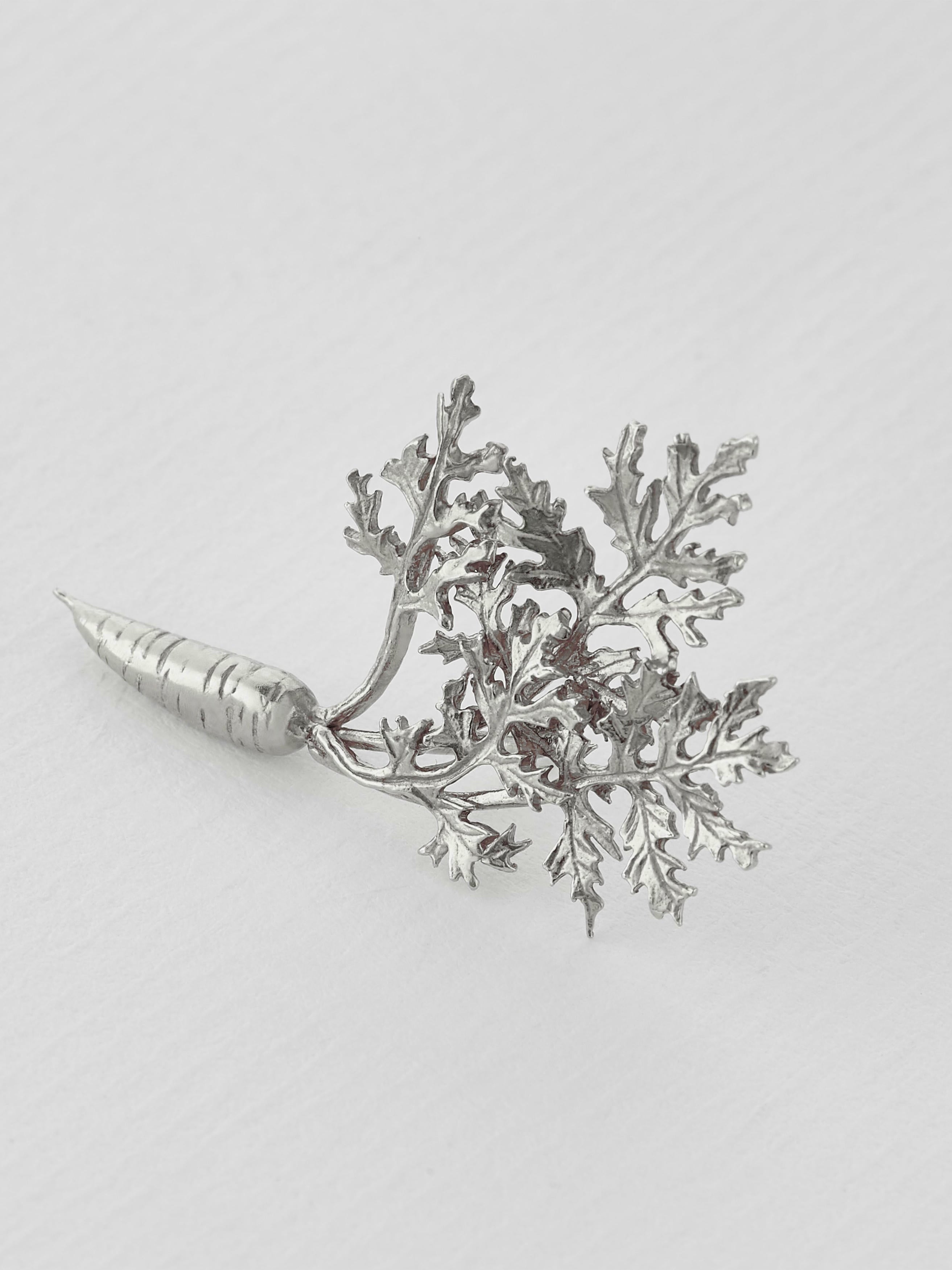 Leafy Carrot Pin Brooch - image 5 | silver