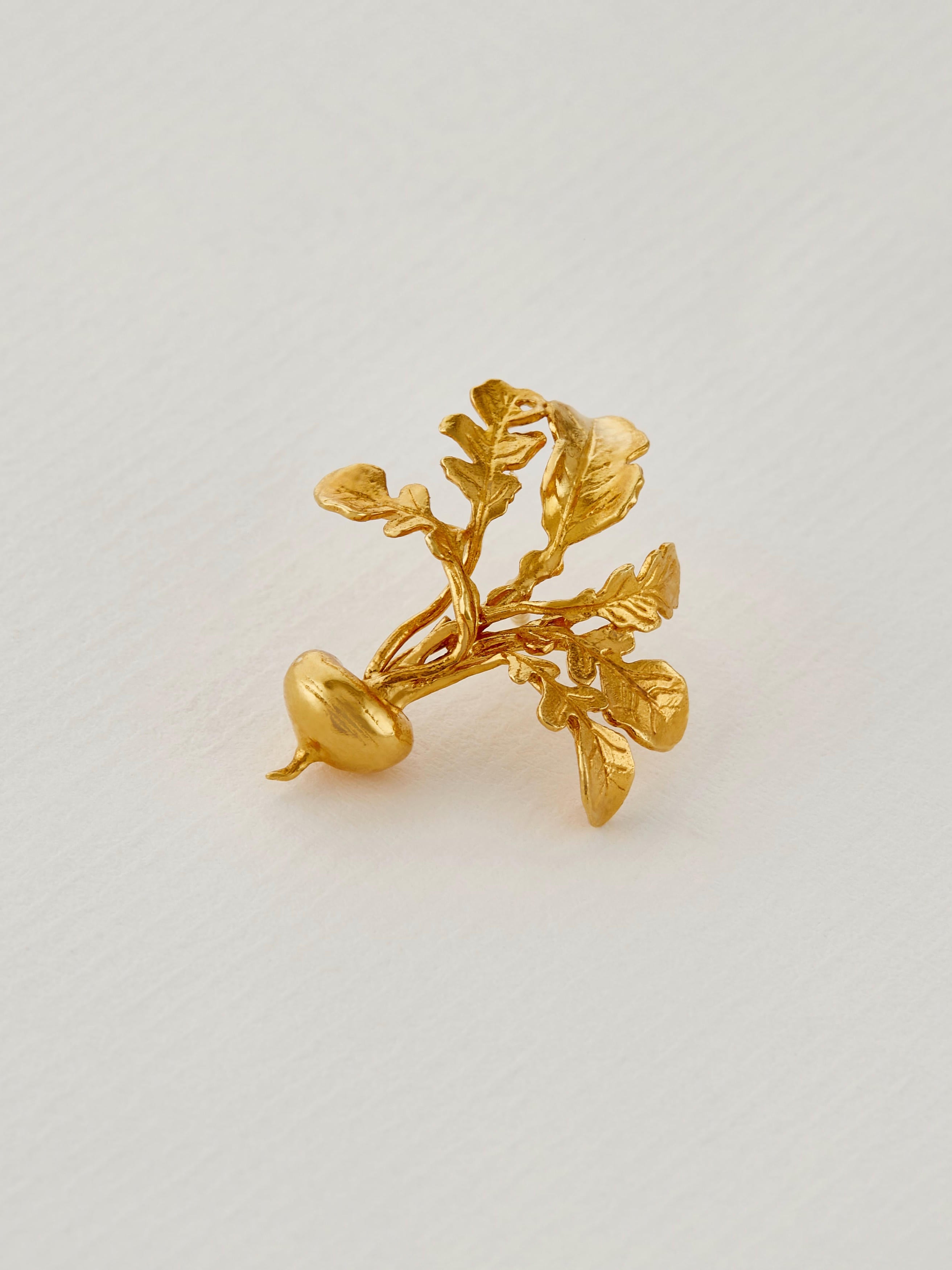 Leafy Turnip Pin Brooch - image 2 | gold plate