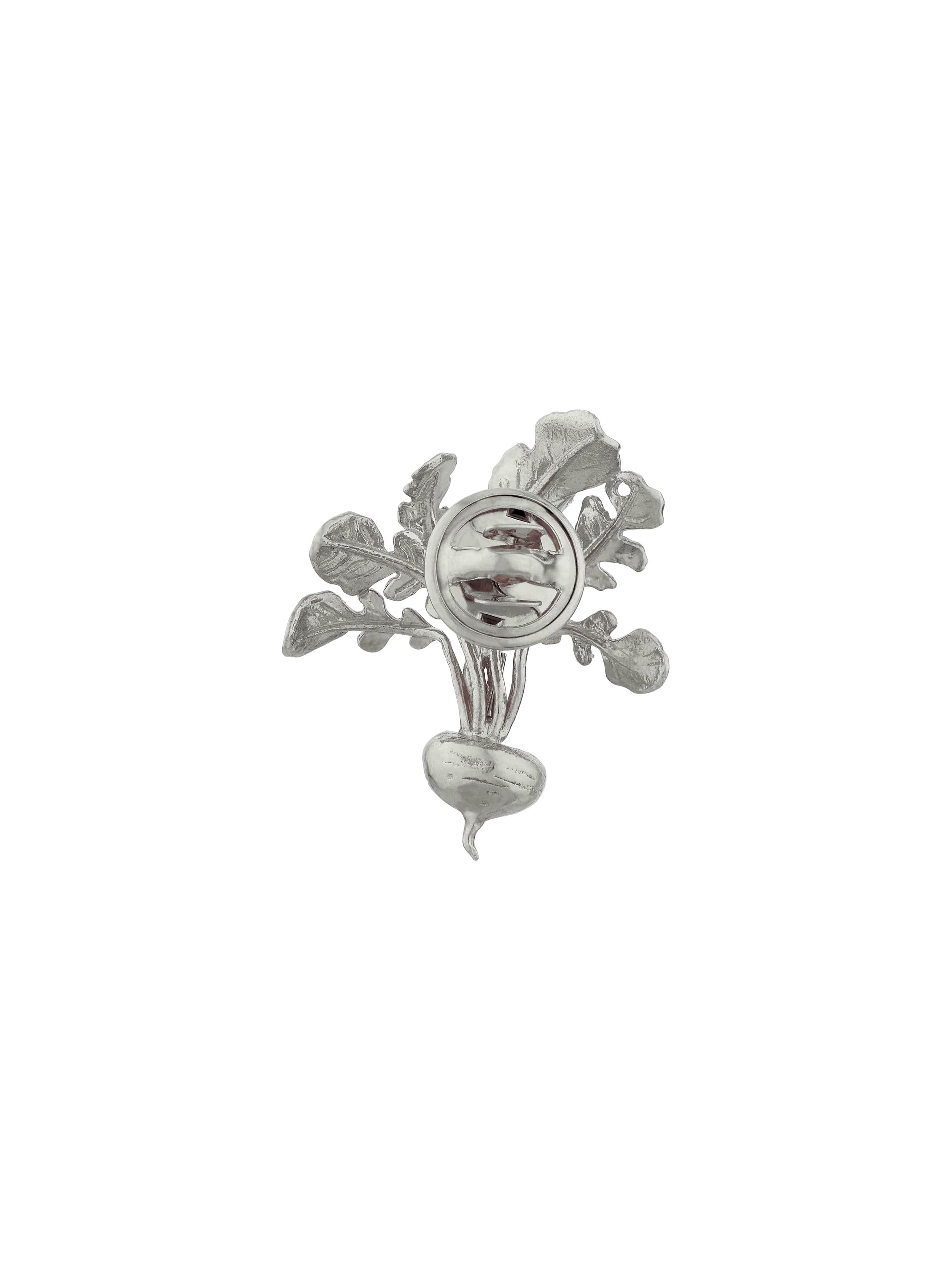 Leafy Turnip Pin Brooch - image 5 | silver