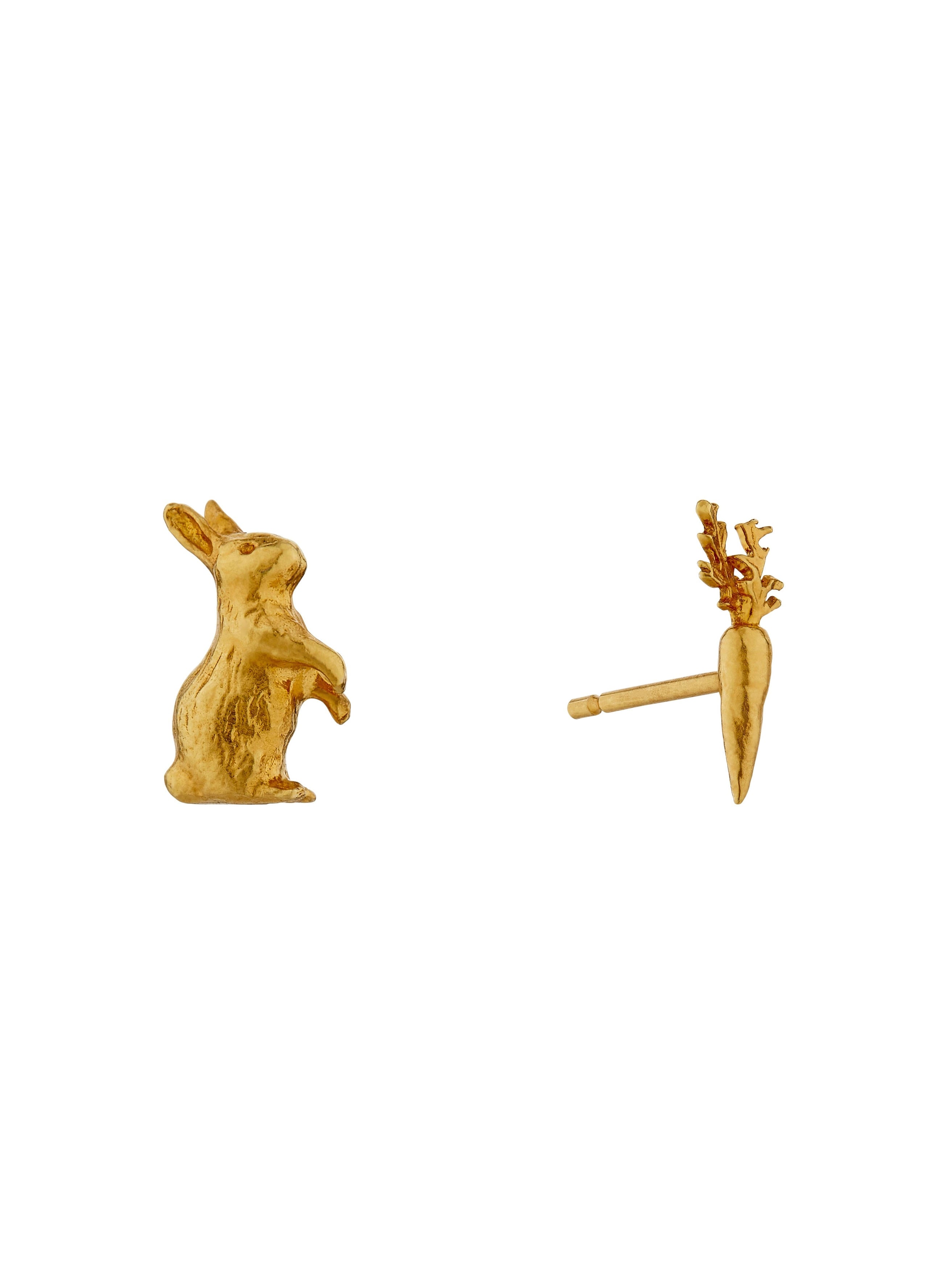 Rabbit & Carrot Asymmetric Earrings - image 1 | gold plate